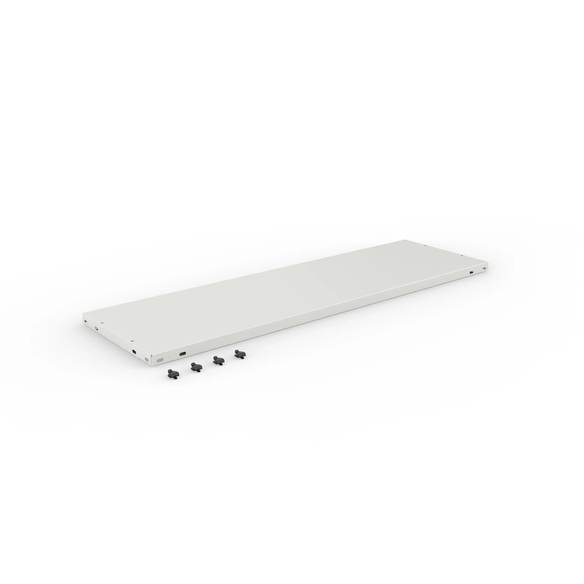 META CLIP COMPACT, Abdeckboden, 1000 x 300 mm, RAL 7035, mit Fachbodenträgern – Ansicht in Blickhöhe