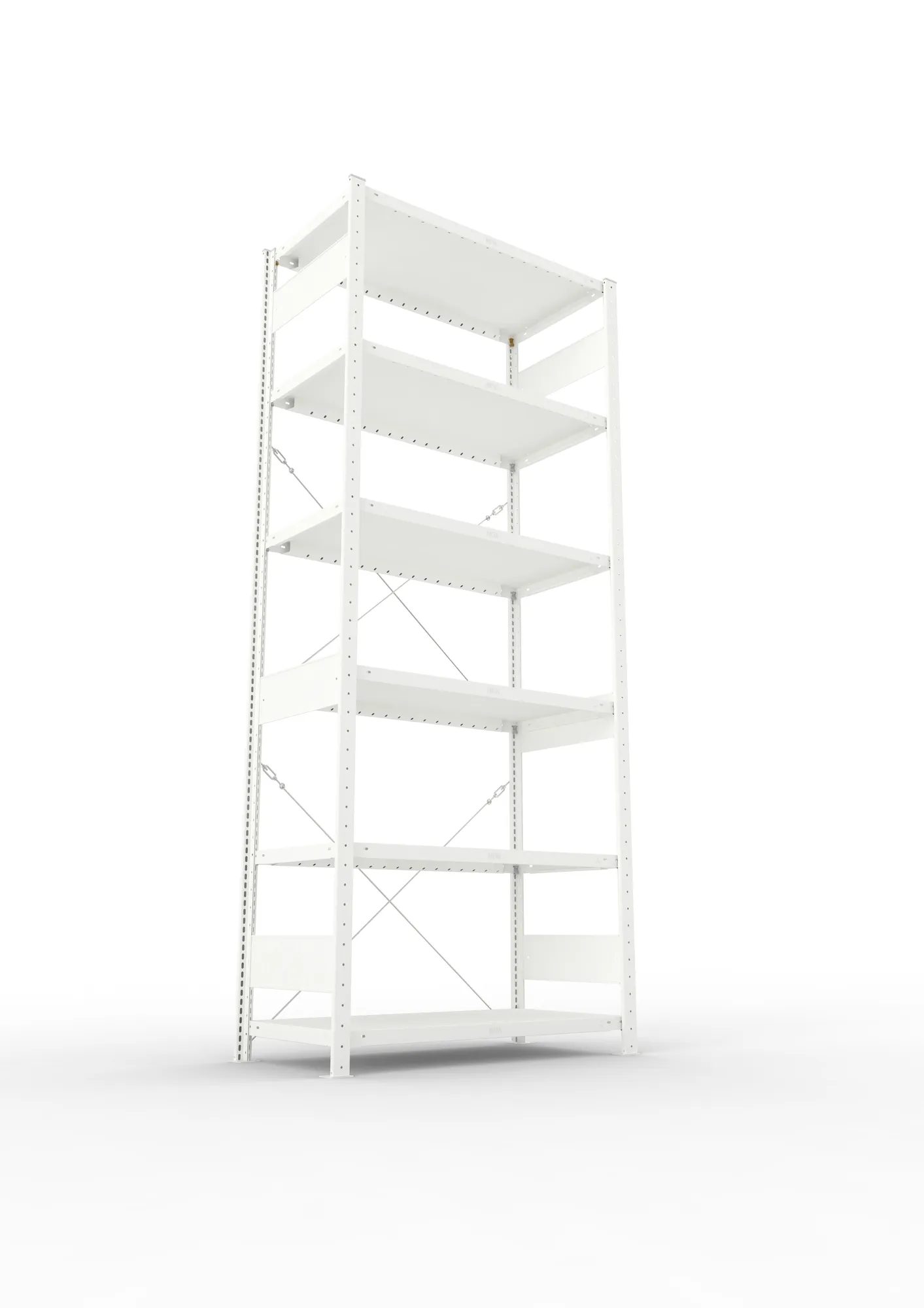 META CLIP, Fachbodenregal, Grundregal, 2500 x 1000 x 500 mm, Fachlast 230 kg, 6 Ebenen, RAL 7035 – Ansicht von unten