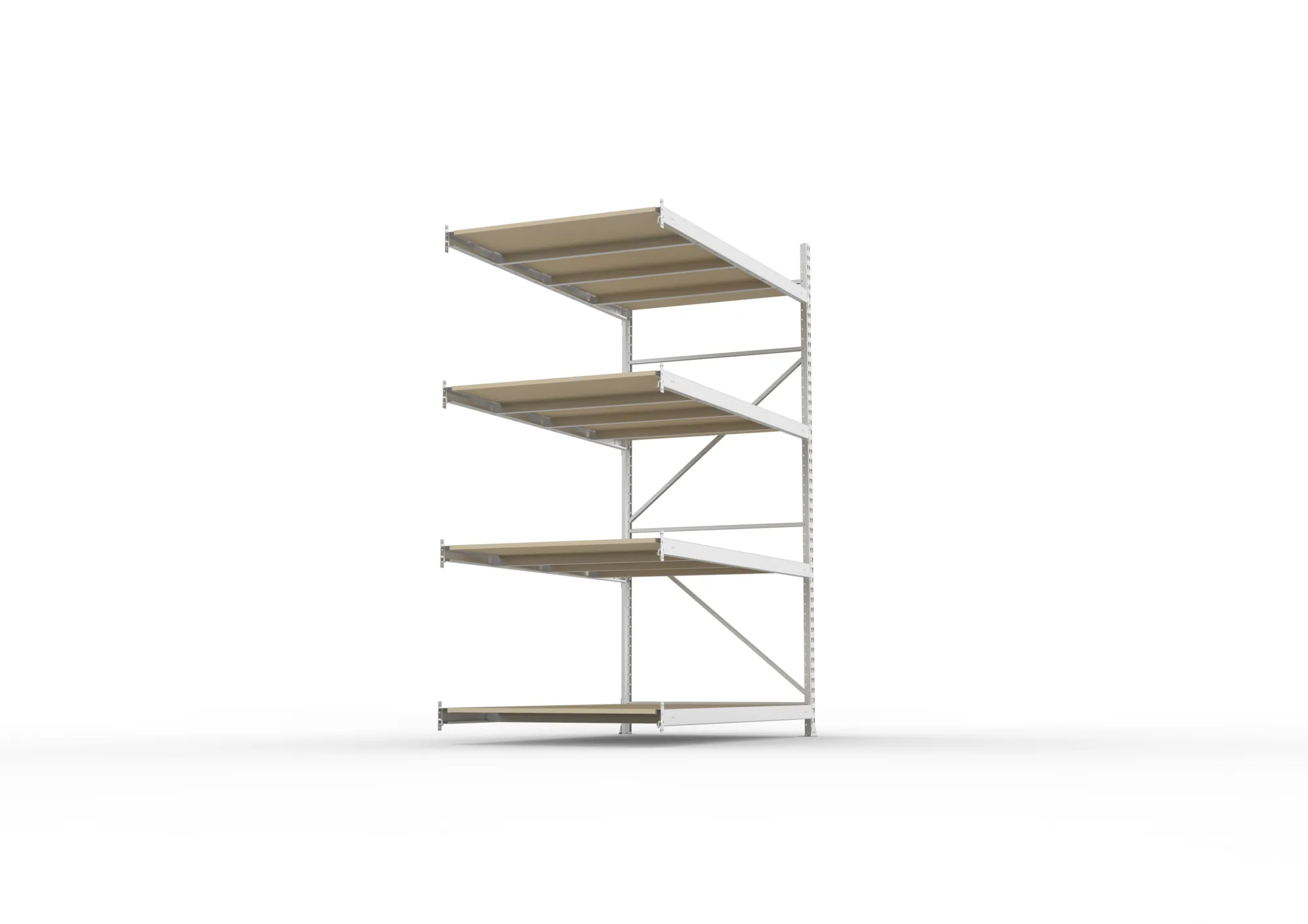 META MINI-RACK, Weitspannregal, Anbauregal, 2500 x 1800 x 1050 mm, Fachlast 600 kg, Spanplattenböden, 4 Ebenen – Seitenansicht
