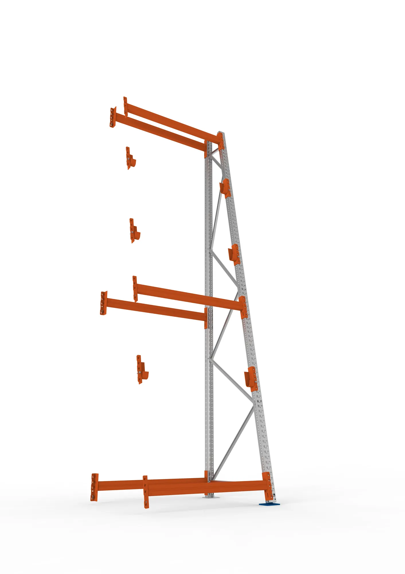 META MULTIPAL, Kabeltrommelregal, Anbauregal, 4400 x 1300 x 1100 mm, Feldlast 2250 kg, 3 Ebenen, Typ 3/A-Ständer, verzinkt – Ansicht von unten
