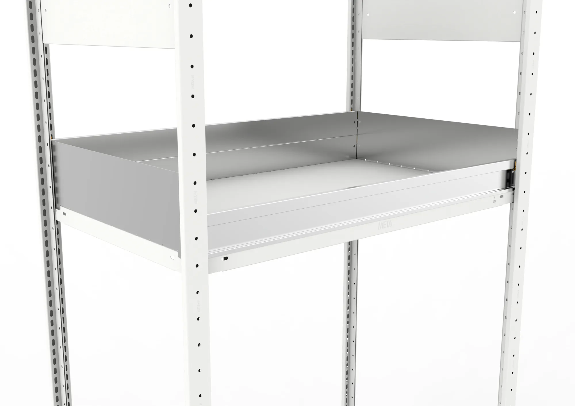 META CLIP, Schüttgutmulde, 1000 x 600 mm, verzinkt – im eingebauten Zustand