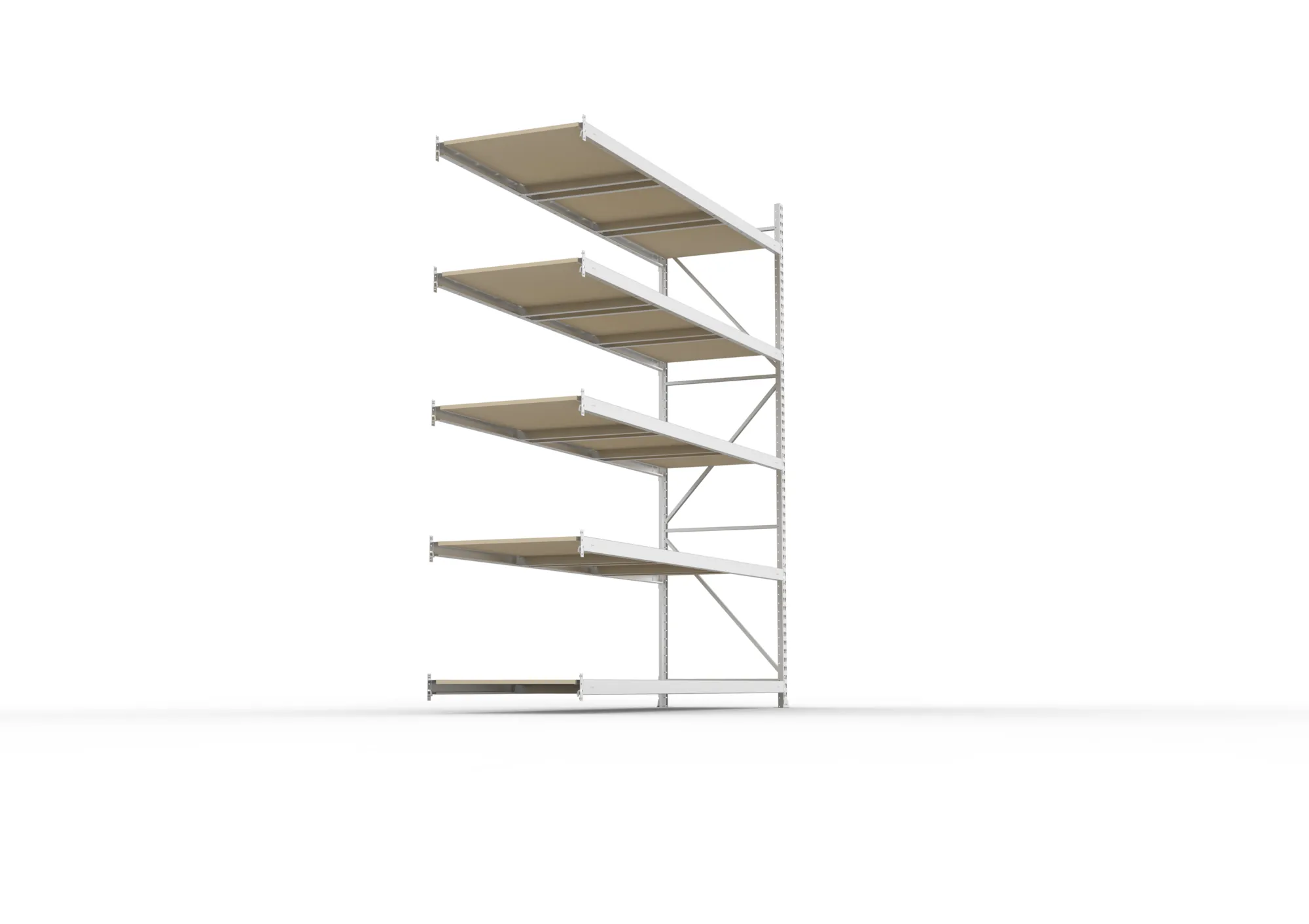 META MINI-RACK, Weitspannregal, Anbauregal, 3000 x 2600 x 800 mm, Fachlast 490 kg, Spanplattenböden, 5 Ebenen – Seitenansicht
