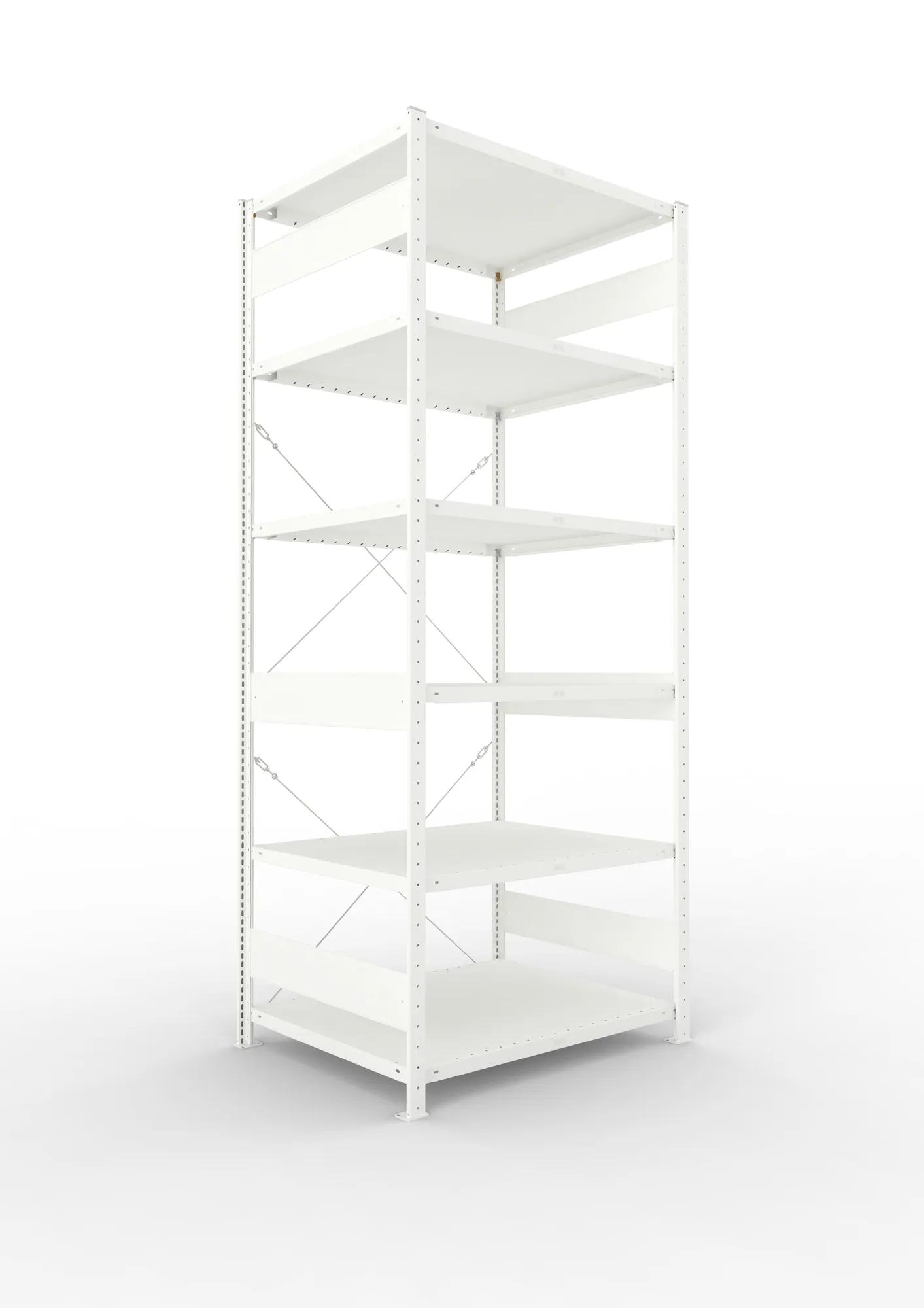 META CLIP, Fachbodenregal, Grundregal, 2500 x 1000 x 800 mm, Fachlast 230 kg, 6 Ebenen, RAL 7035 – Ansicht in Blickhöhe