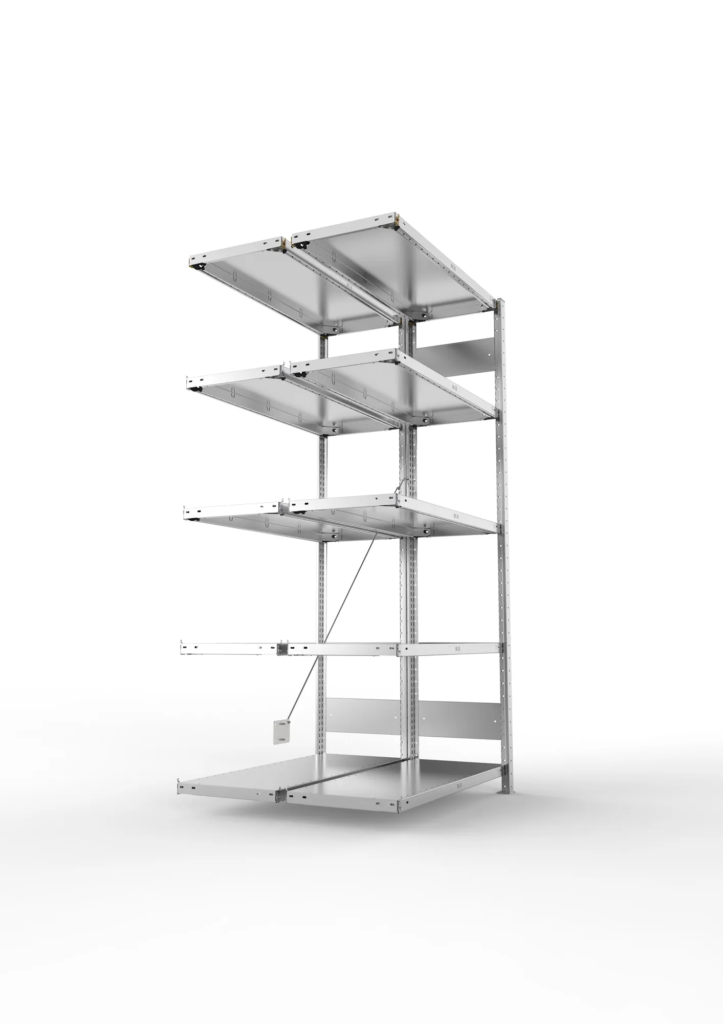 META CLIP, Fachbodenregal, Doppel-Anbauregal, 2000 x 1000 x 400 mm, Fachlast 150 kg, 5 Ebenen, verzinkt – Seitenansicht