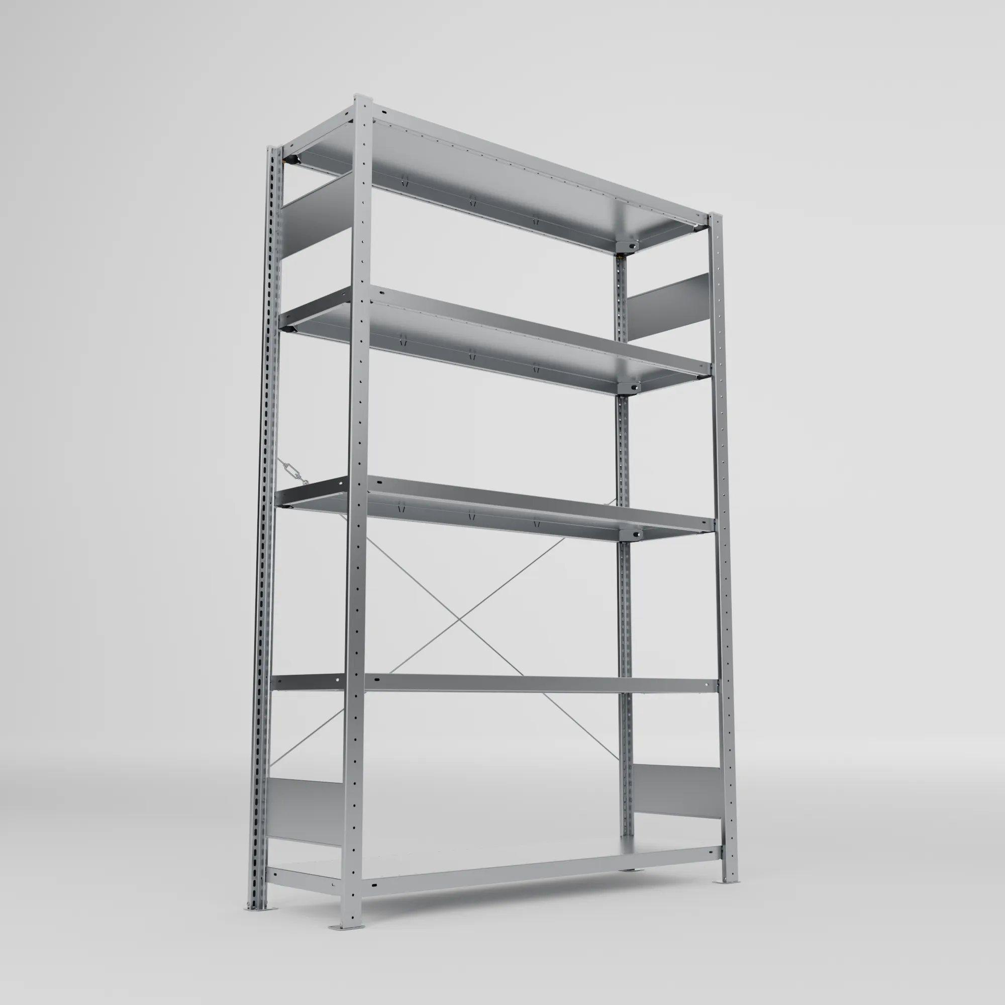 META CLIP S3, Fachbodenregal, Grundregal, 2000 x 1300 x 400 mm, Fachlast 150 kg, 5 Ebenen, verzinkt – Ansicht von unten