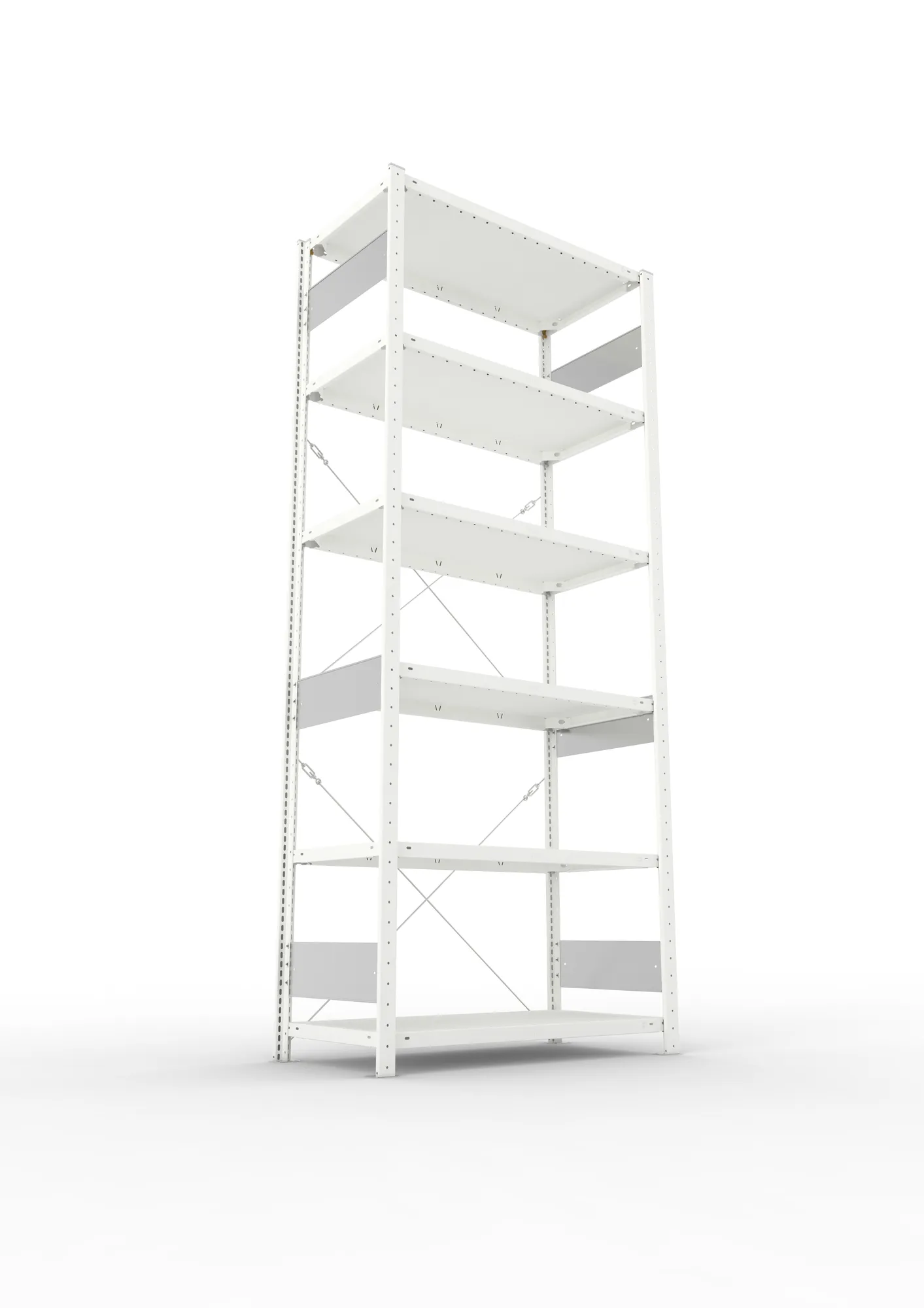 META CLIP S3, Fachbodenregal, Grundregal, 2500 x 1000 x 500 mm, Fachlast 150 kg, 6 Ebenen, RAL 7035 – Ansicht von unten