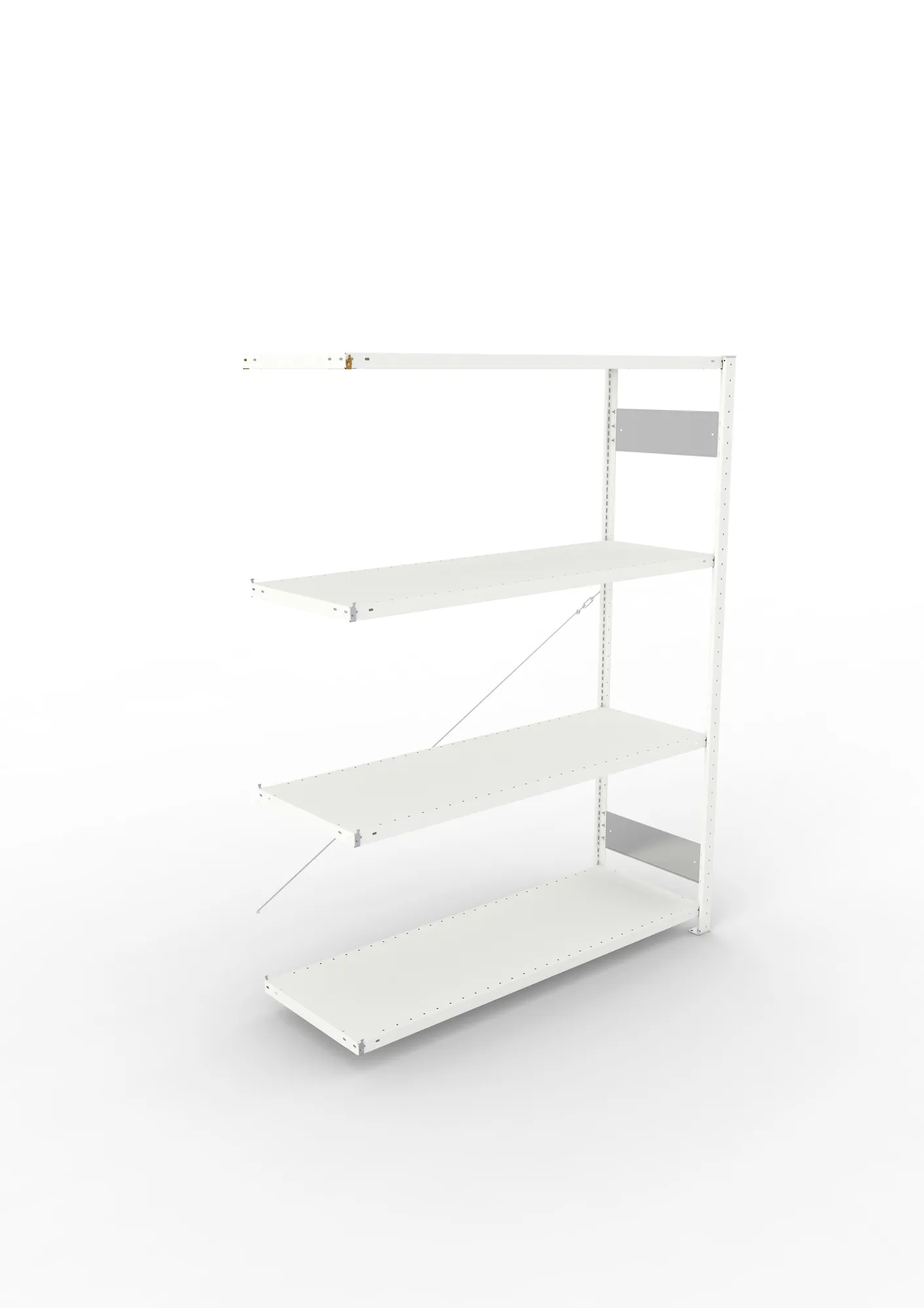 META CLIP S3, Fachbodenregal, Anbauregal, 2000 x 1500 x 500 mm, Fachlast 200 kg, 4 Ebenen, RAL 7035 – Ansicht von oben