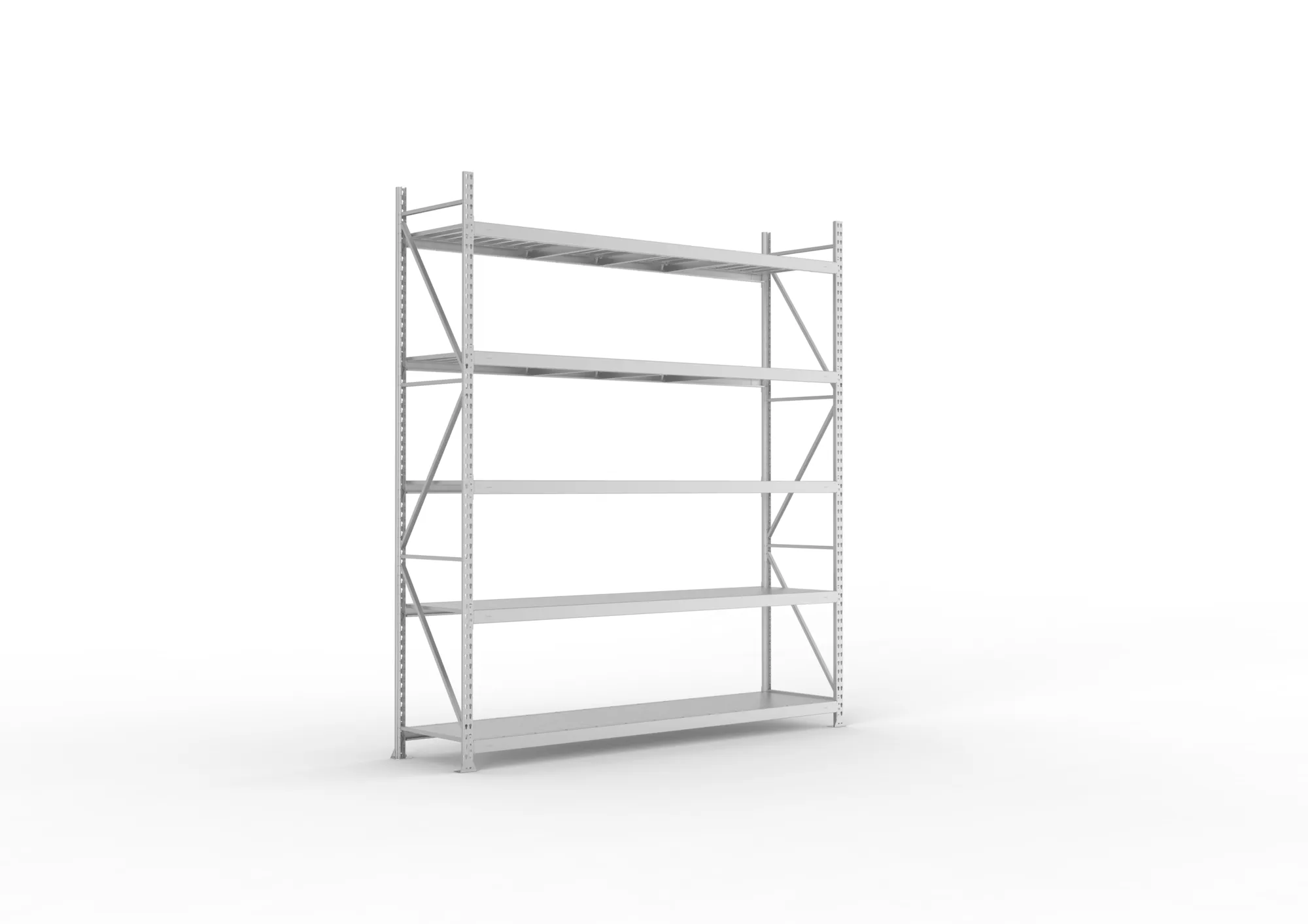 META MINI-RACK, Weitspannregal, Grundregal, 3000 x 2600 x 650 mm, Fachlast 490 kg, Stahlpaneelböden, 5 Ebenen – Ansicht in Blickhöhe