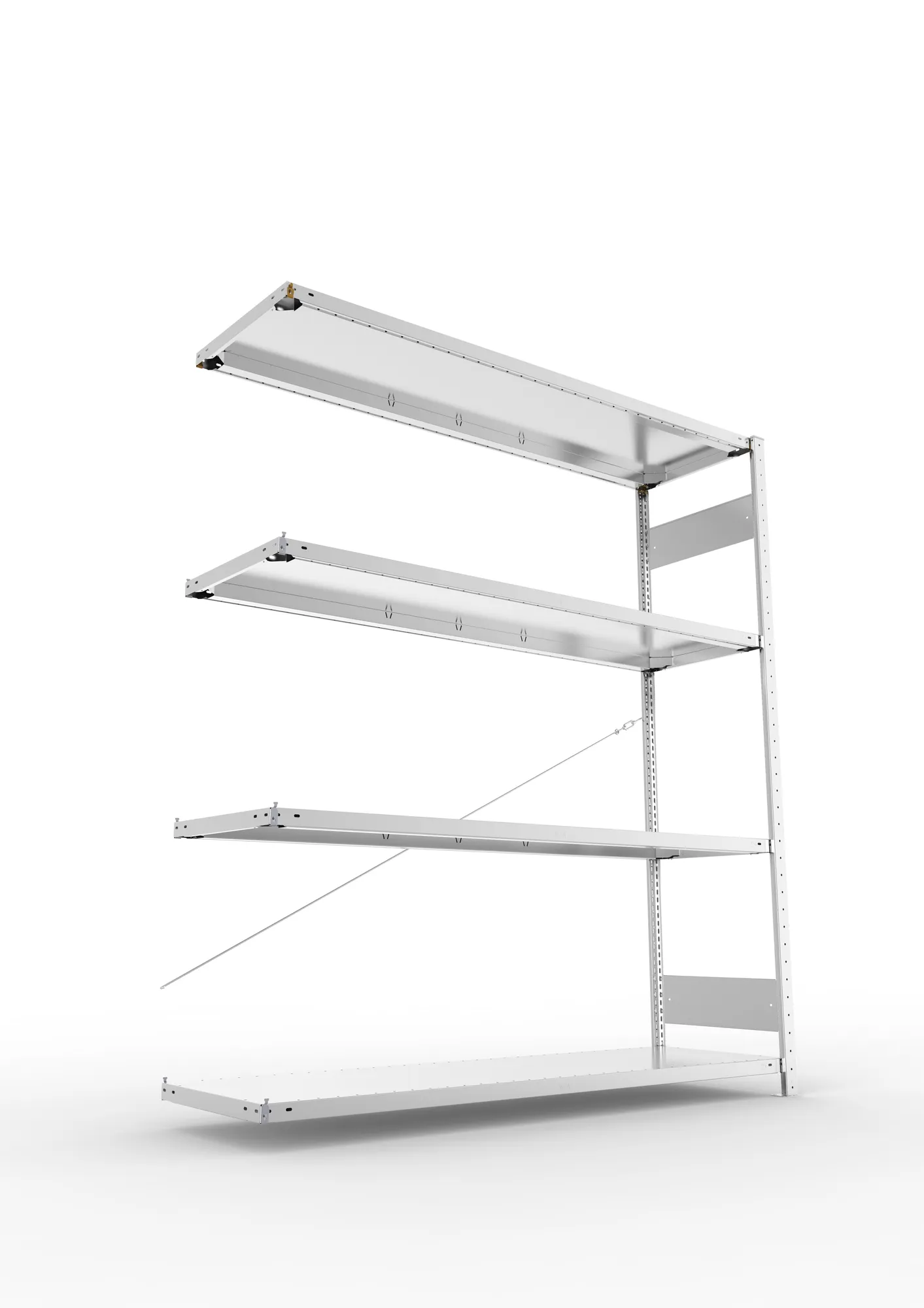 META CLIP S3, Fachbodenregal, Anbauregal, 2000 x 1700 x 500 mm, Fachlast 200 kg, 4 Ebenen, verzinkt – Ansicht von unten