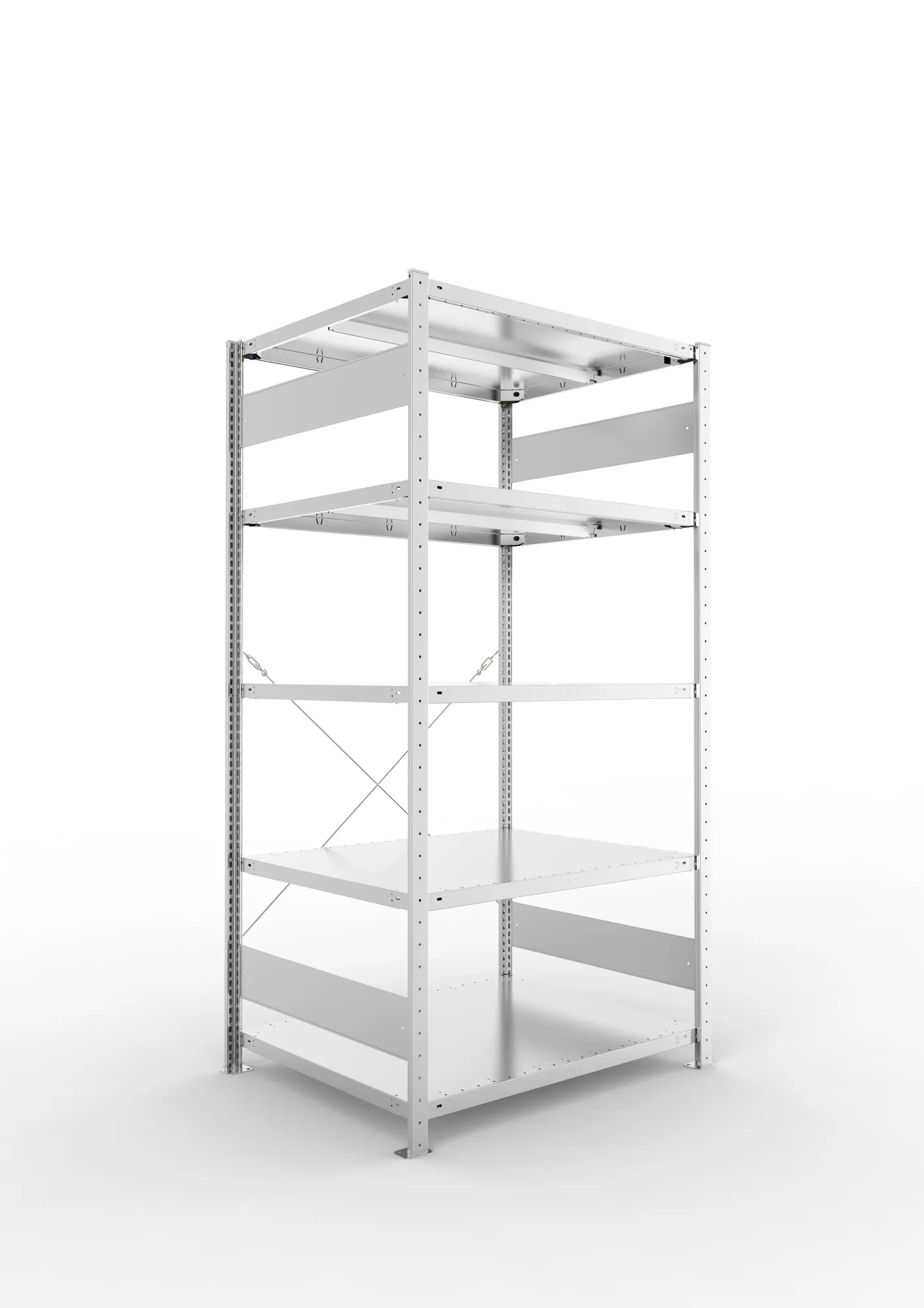 META CLIP, Fachbodenregal, Grundregal, 2000 x 1000 x 800 mm, Fachlast 330 kg, 5 Ebenen, verzinkt – Ansicht in Blickhöhe