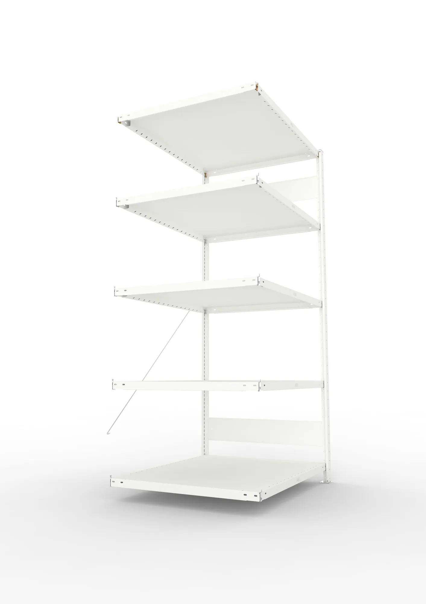 META CLIP, Fachbodenregal, Anbauregal, 2000 x 1000 x 800 mm, Fachlast 230 kg, 5 Ebenen, RAL 7035 – Seitenansicht