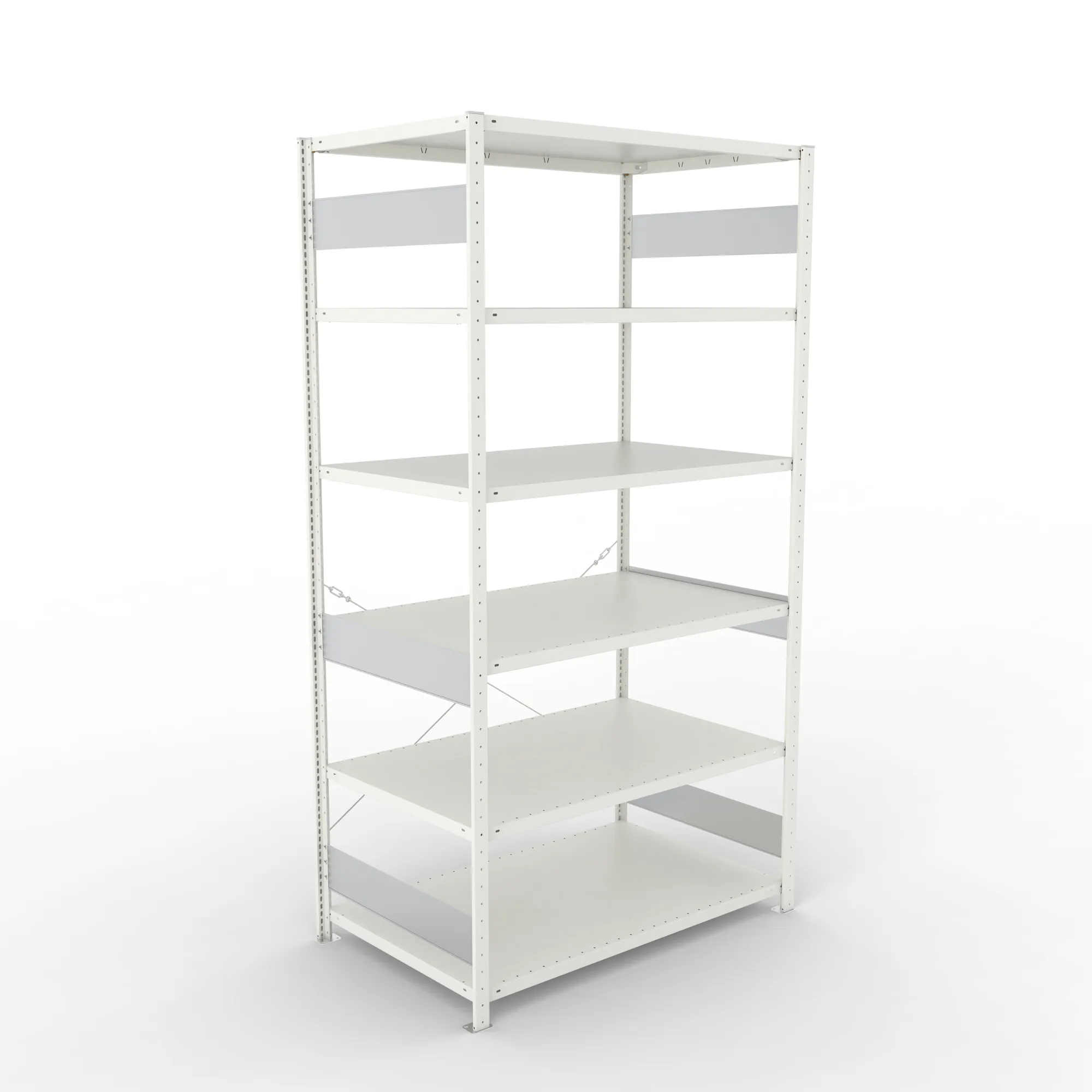 META CLIP S3, Fachbodenregal, Grundregal, 2500 x 1300 x 800 mm, Fachlast 230 kg, 6 Ebenen, RAL 7035 – Ansicht von oben
