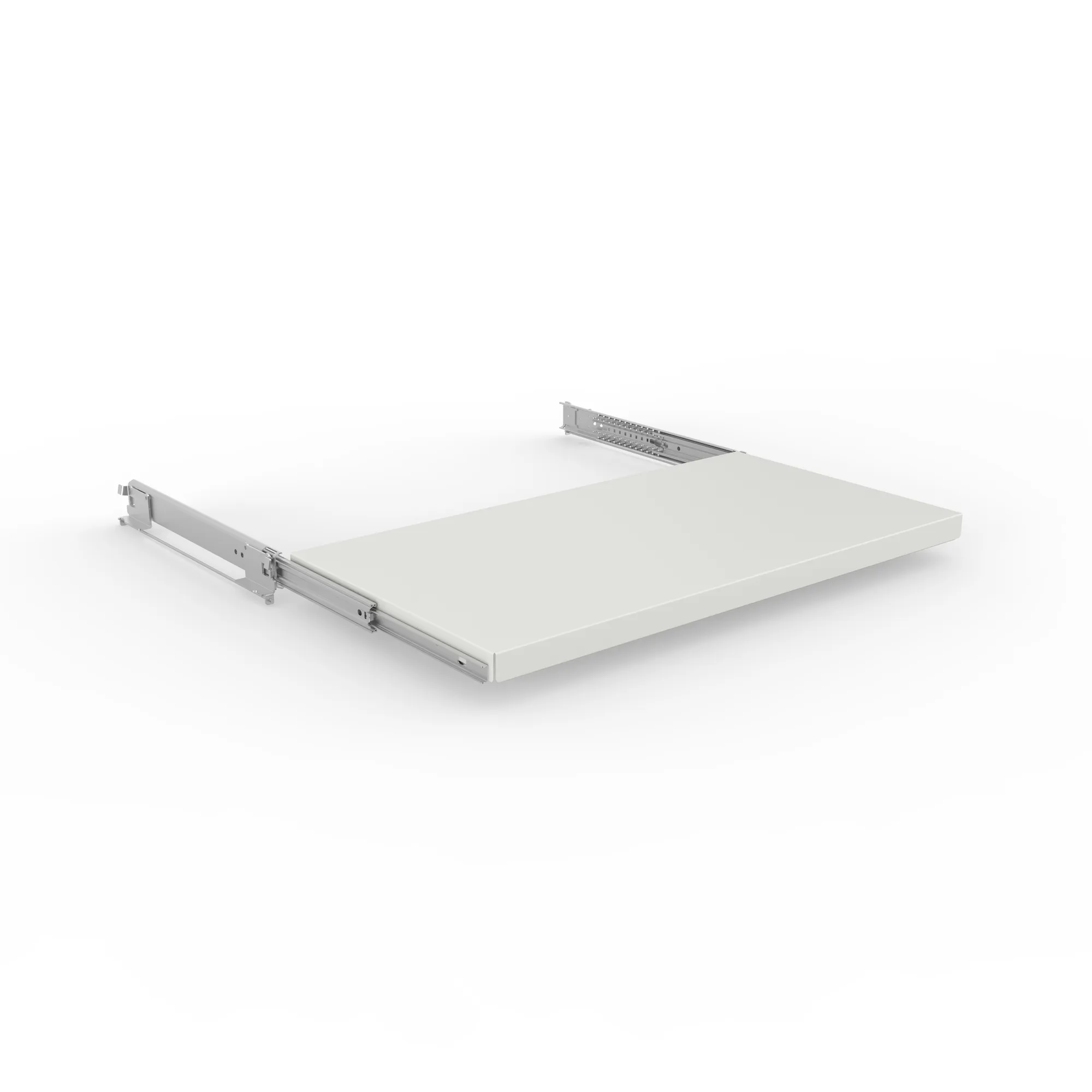 META CLIP, Fachboden ausziehbar, 1000 x 500 mm, RAL 7035, inkl. Auszug – Ansicht in Blickhöhe