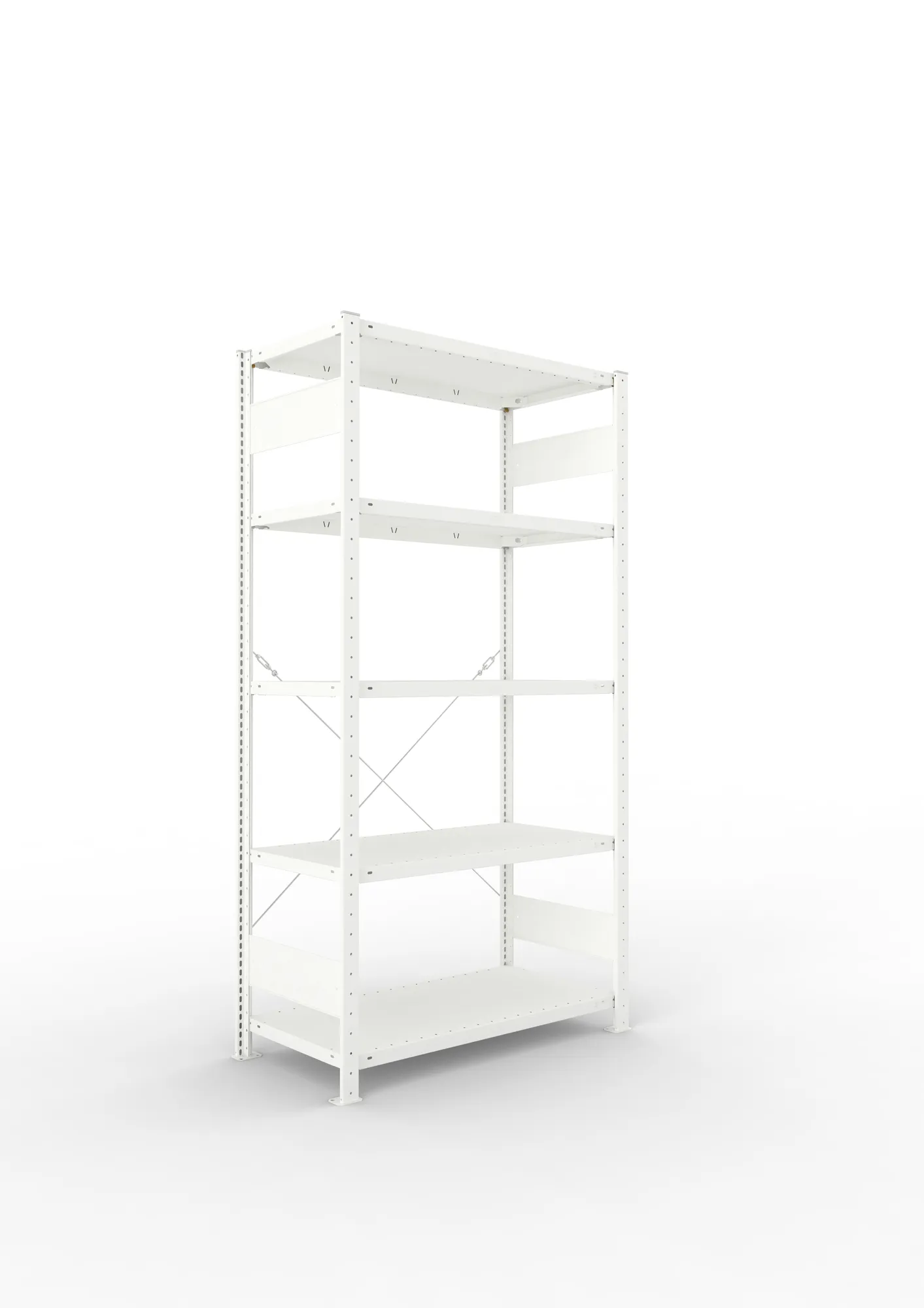 META CLIP, Fachbodenregal, Grundregal, 2000 x 1000 x 500 mm, Fachlast 150 kg, 5 Ebenen, RAL 7035 – Ansicht in Blickhöhe
