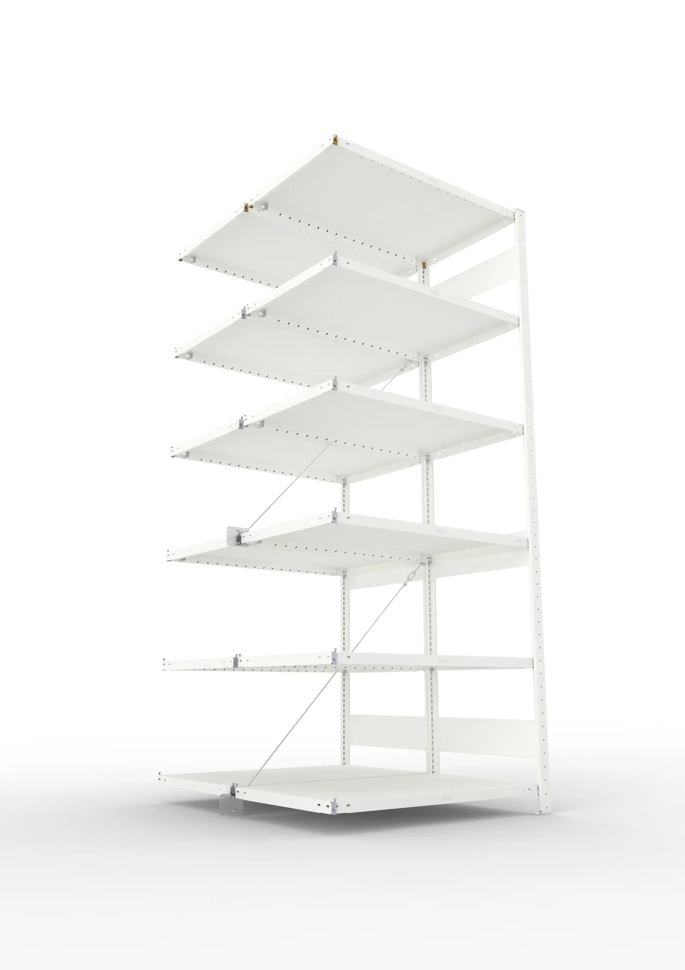 META CLIP, Fachbodenregal, Doppel-Anbauregal, 2500 x 1000 x 600 mm, Fachlast 230 kg, 6 Ebenen, RAL 7035 – Ansicht von unten