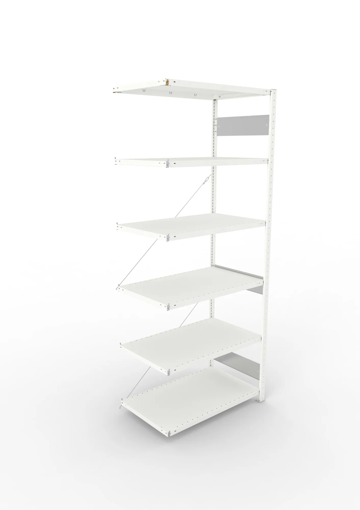 META CLIP S3, Fachbodenregal, Anbauregal, 2500 x 1000 x 600 mm, Fachlast 150 kg, 6 Ebenen, RAL 7035 – Ansicht von oben