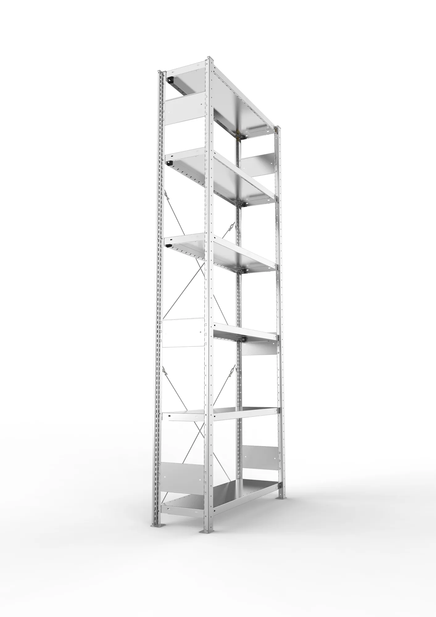 META CLIP S3, Fachbodenregal, Grundregal, 2500 x 1000 x 300 mm, Fachlast 230 kg, 6 Ebenen, verzinkt – Seitenansicht