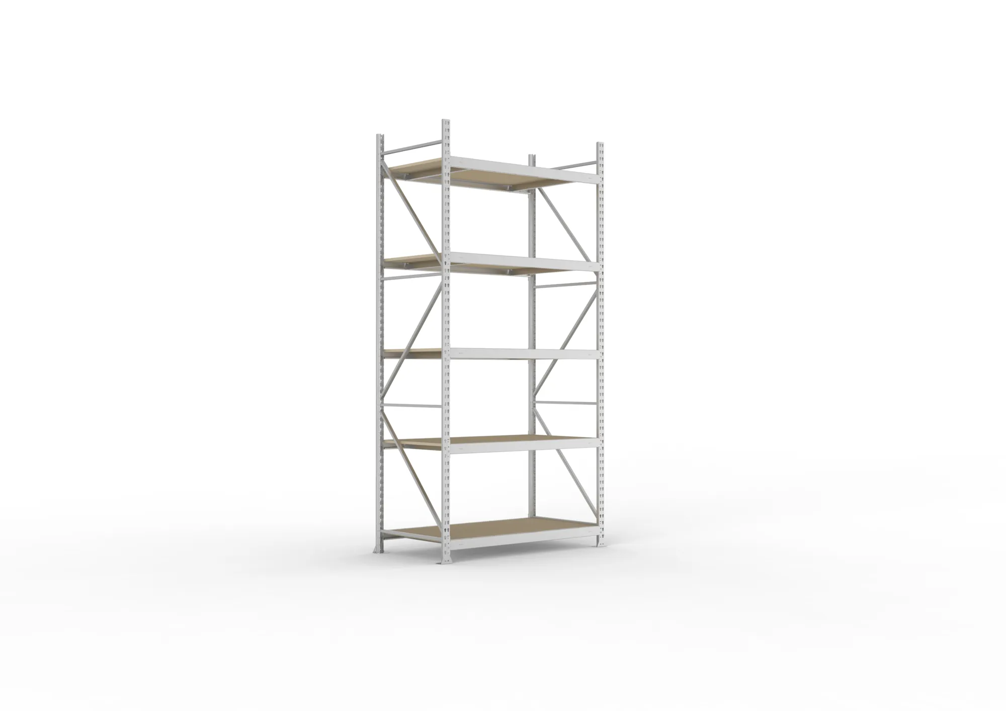 META MINI-RACK, Weitspannregal, Grundregal, 3000 x 1400 x 800 mm, Fachlast 600 kg, Spanplattenböden, 5 Ebenen – Ansicht in Blickhöhe