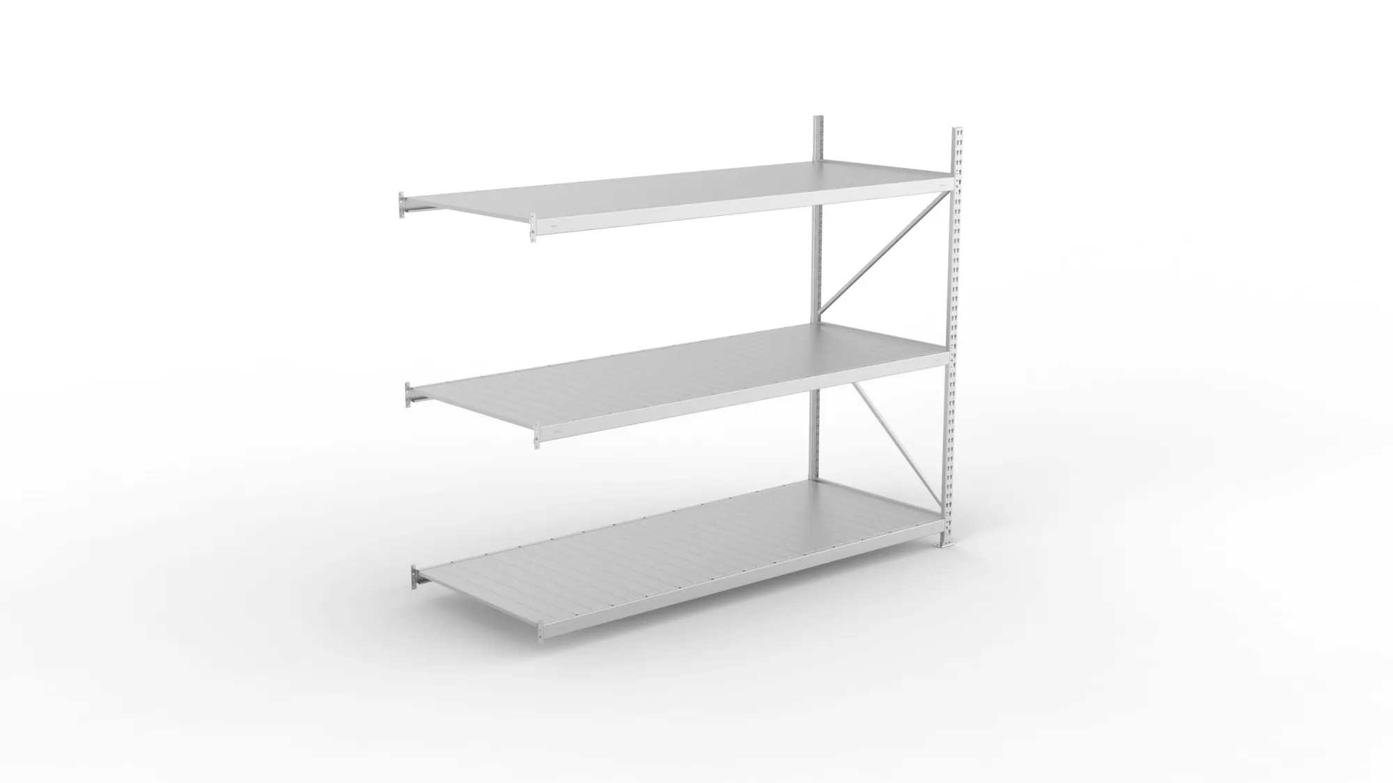 META MINI-RACK, Weitspannregal, Anbauregal, 2200 x 2600 x 1050 mm, Fachlast 490 kg, Stahlpaneelböden, 3 Ebenen – Ansicht von oben