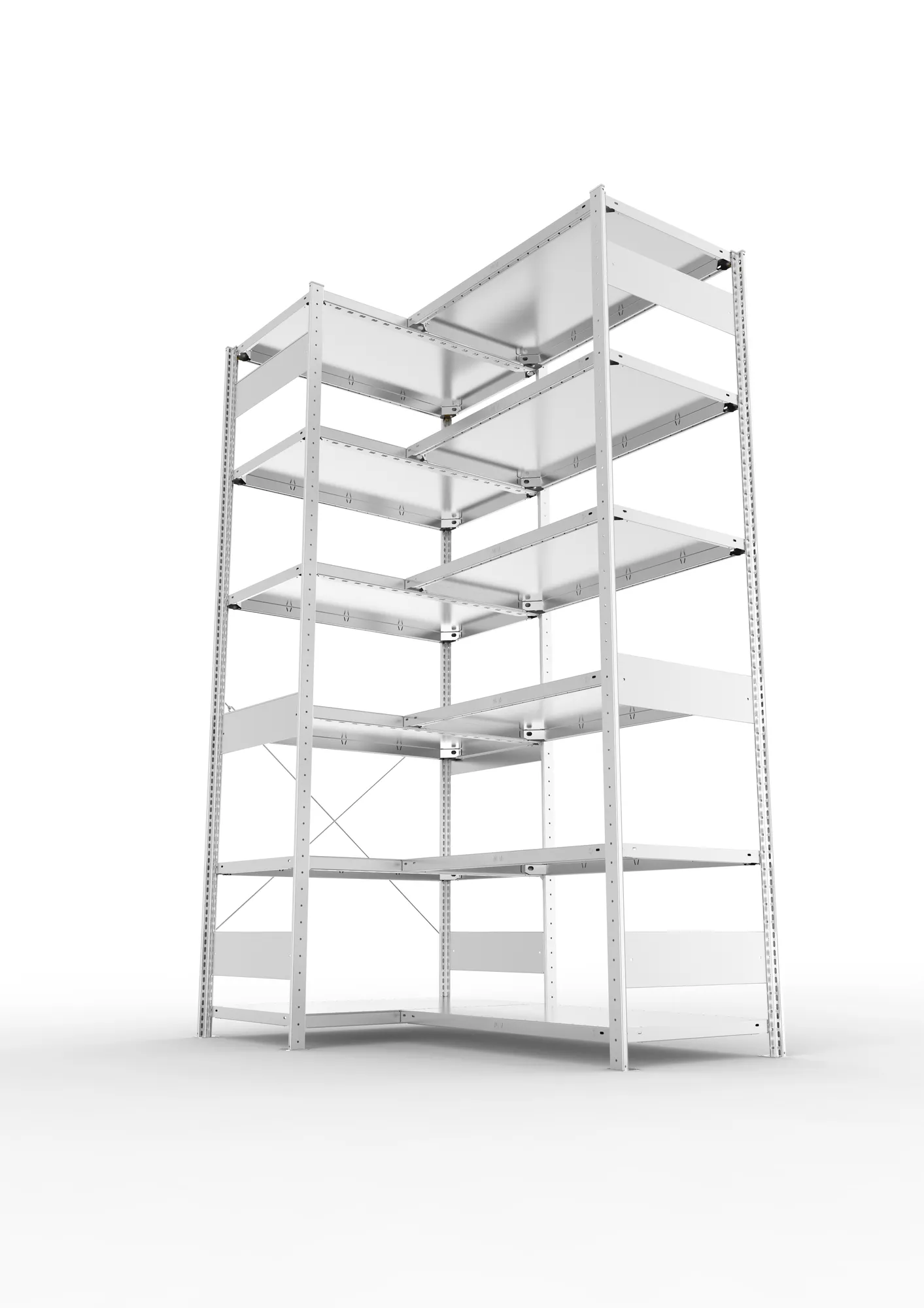 META CLIP, Eckregal, 2500 x 1000 x 600 mm, Fachlast 100 kg, 6 Ebenen, verzinkt – Ansicht von unten