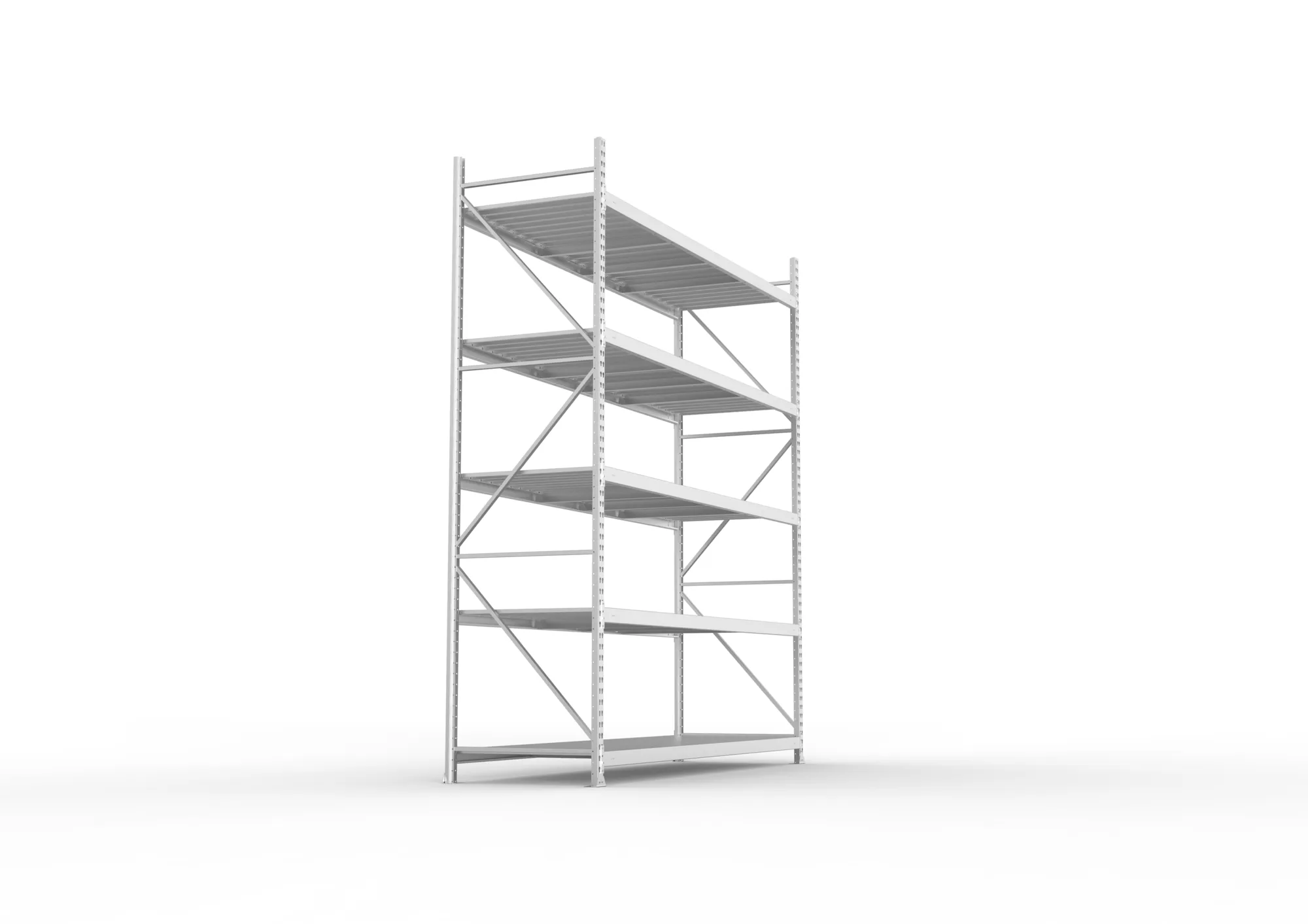 META MINI-RACK, Weitspannregal, Grundregal, 3000 x 2600 x 800 mm, Fachlast 490 kg, Stahlpaneelböden, 5 Ebenen – Seitenansicht