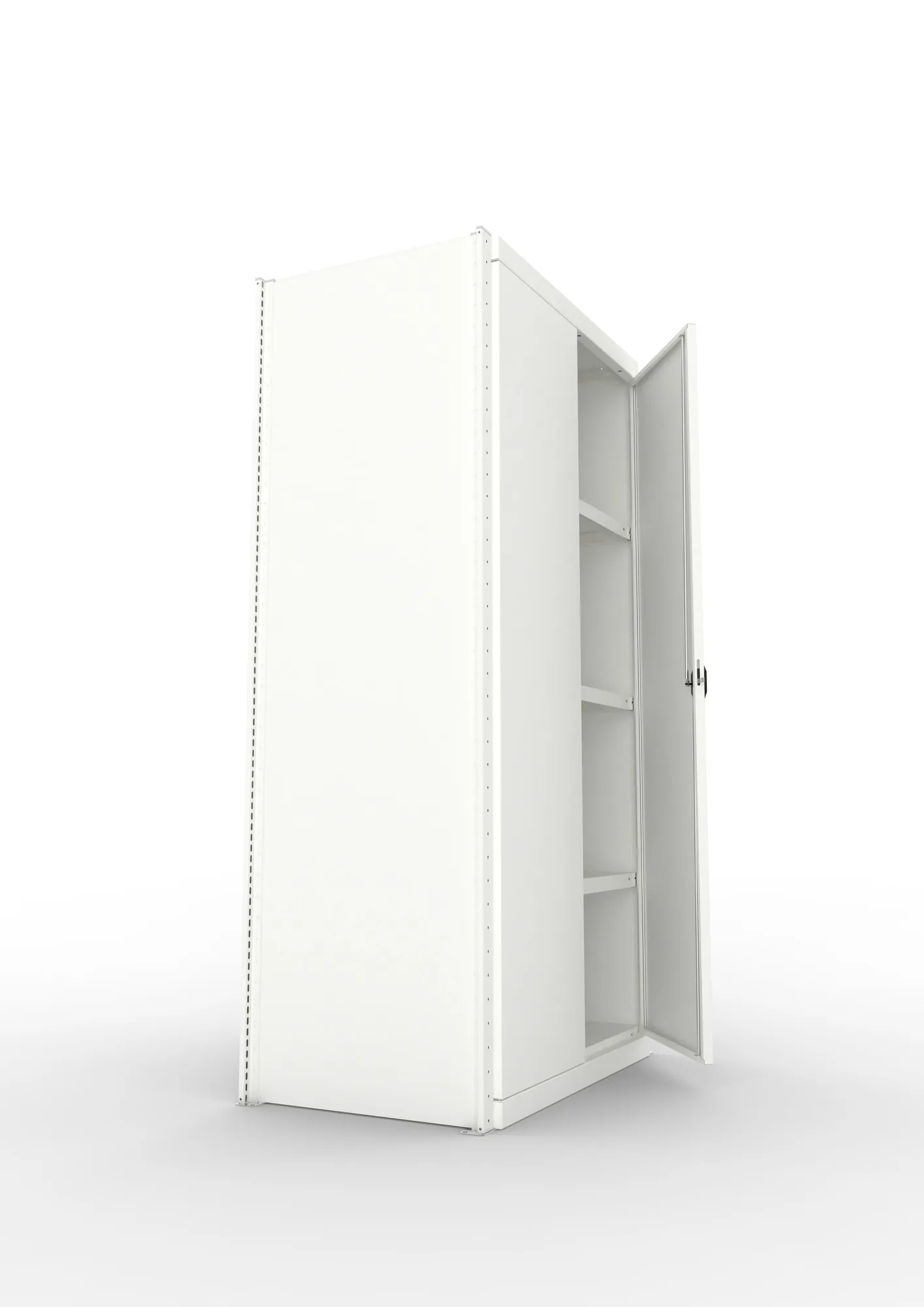 META CLIP, Schrankmodul, Grundregal, Variante 3, 2000 x 1000 x 600 mm, mit Volltür, RAL 7035 – Seitenansicht