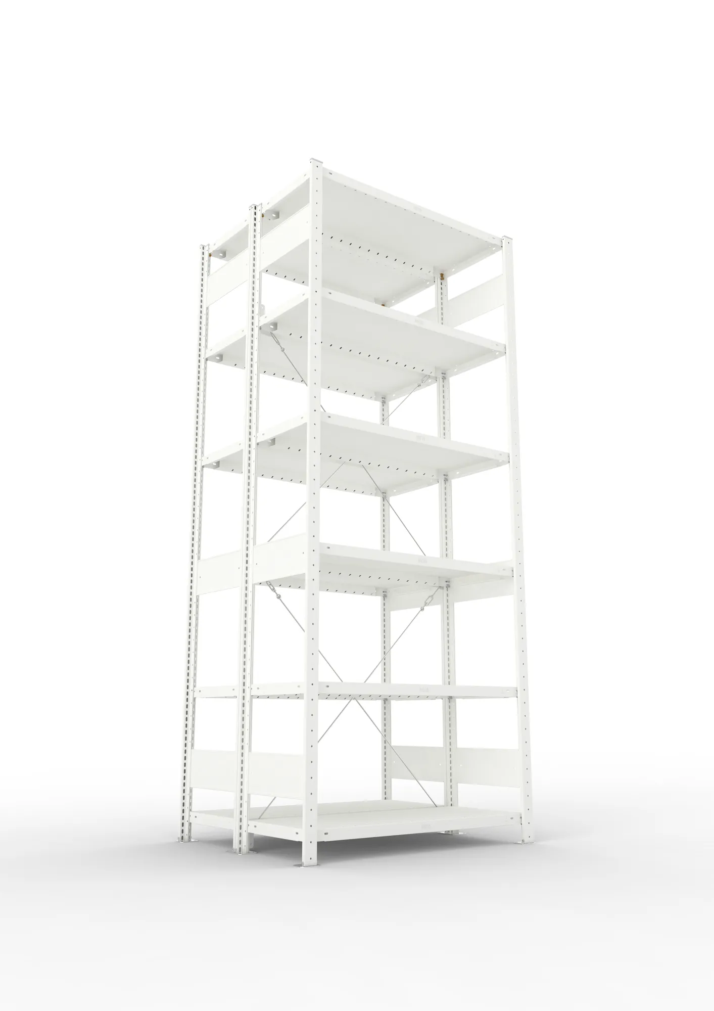 META CLIP, Fachbodenregal, Doppel-Grundregal, 2500 x 1000 x 400 mm, Fachlast 230 kg, 6 Ebenen, RAL 7035 – Ansicht von unten