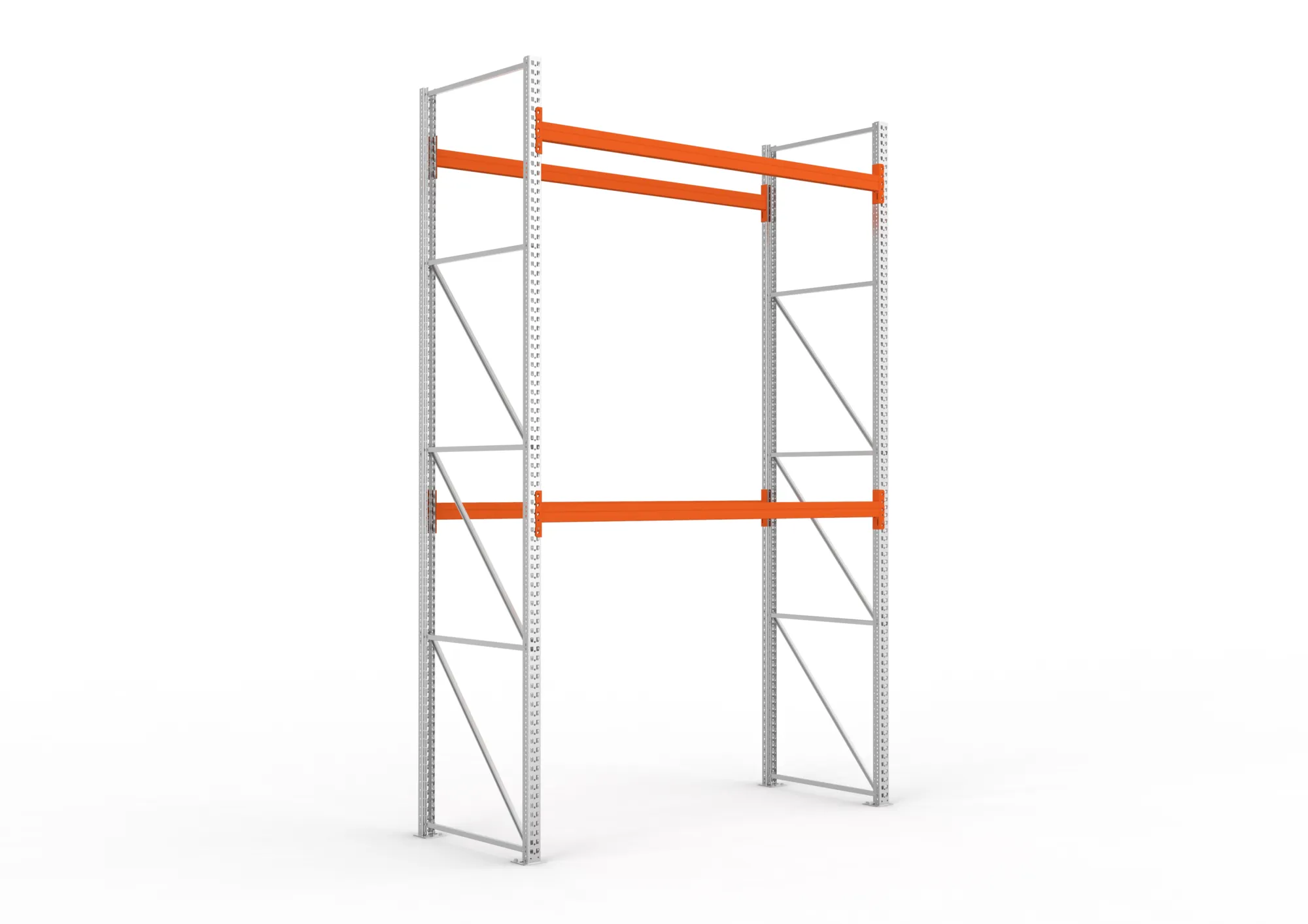 META MULTIPAL, Palettenregal, Grundregal, 4400 x 2700 x 1100 mm, Fachlast 770 kg, 3 Ebenen, 9 Paletten, verzinkt – Ansicht in Blickhöhe