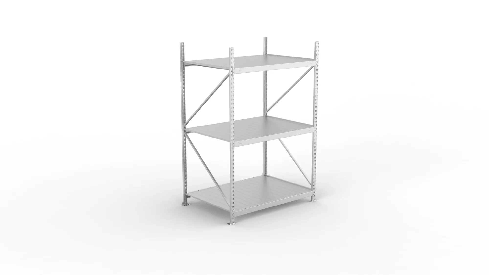 META MINI-RACK, Weitspannregal, Grundregal, 2200 x 1400 x 1050 mm, Fachlast 600 kg, Stahlpaneelböden, 3 Ebenen – Ansicht von oben