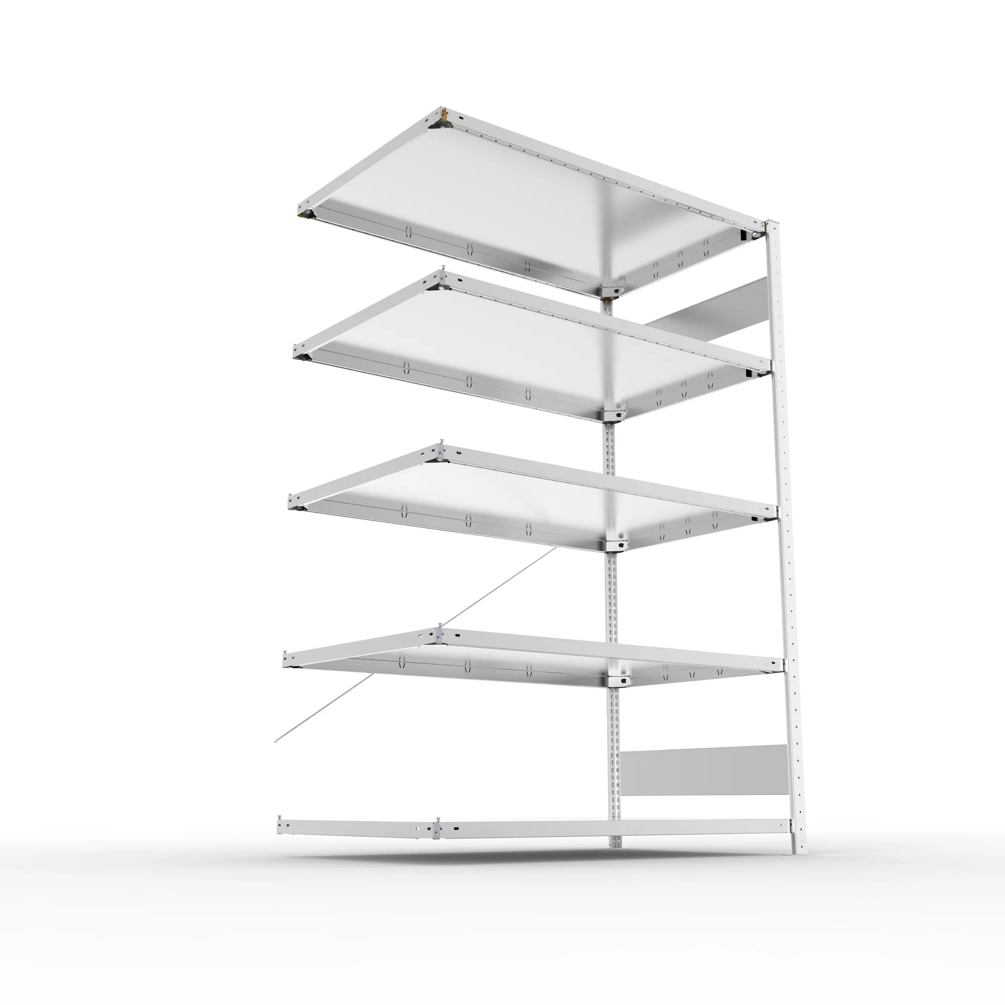 META CLIP S3, Fachbodenregal, Anbauregal, 2000 x 1300 x 800 mm, Fachlast 230 kg, 5 Ebenen, verzinkt – Ansicht von unten