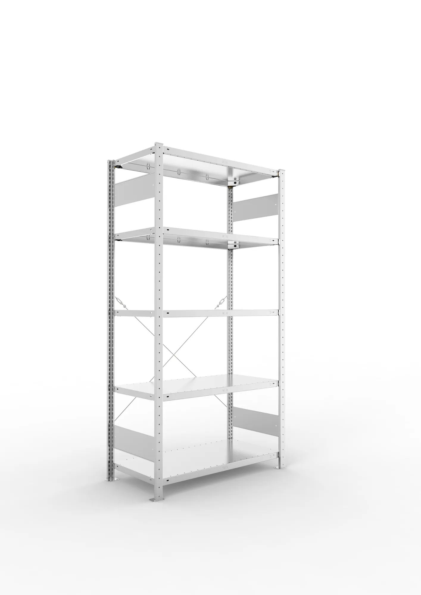 META CLIP, Fachbodenregal, Grundregal, 2000 x 1000 x 500 mm, Fachlast 150 kg, 5 Ebenen, verzinkt – Ansicht in Blickhöhe
