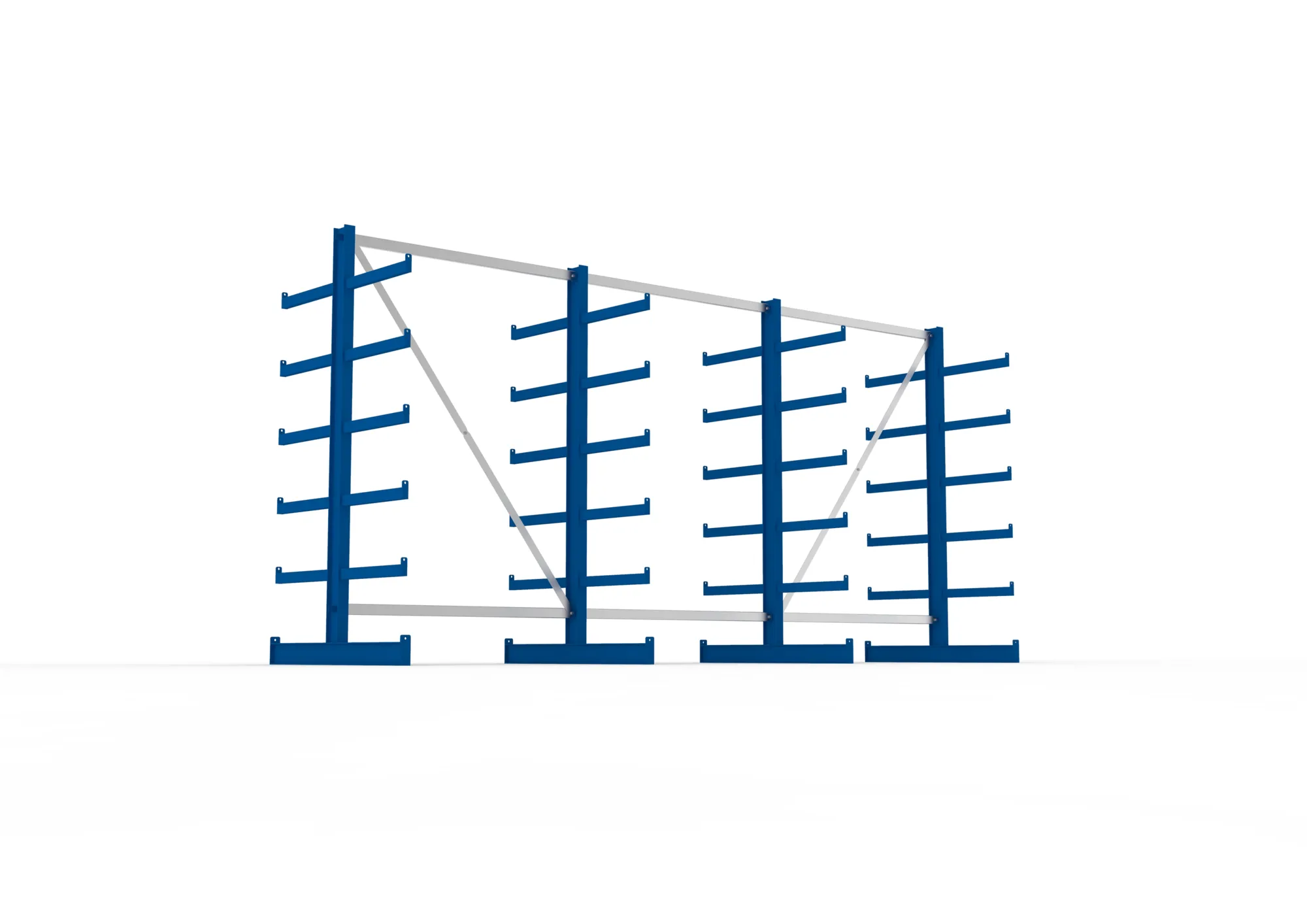 META ATLAS ST, Kragarmregal, 3 Felder, 2000 x 4050 x 500 mm, Armlast 200 kg, doppelseitig, 5+1 Ebenen – Ansicht von unten