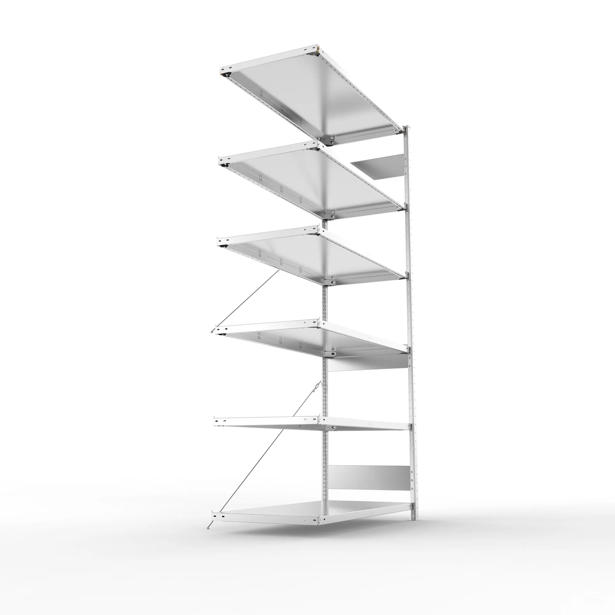 META CLIP S3, Fachbodenregal, Anbauregal, 2500 x 1300 x 600 mm, Fachlast 150 kg, 6 Ebenen, verzinkt – Seitenansicht