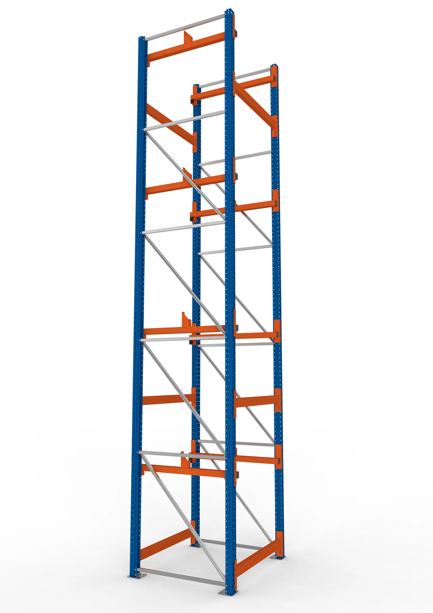 META MULTIPAL, Kabeltrommelregal, Grundregal, 5500 x 1100 x 1100 mm, Feldlast 5500 kg, 2 Ebenen, Typ 1, RAL 5010 – Seitenansicht