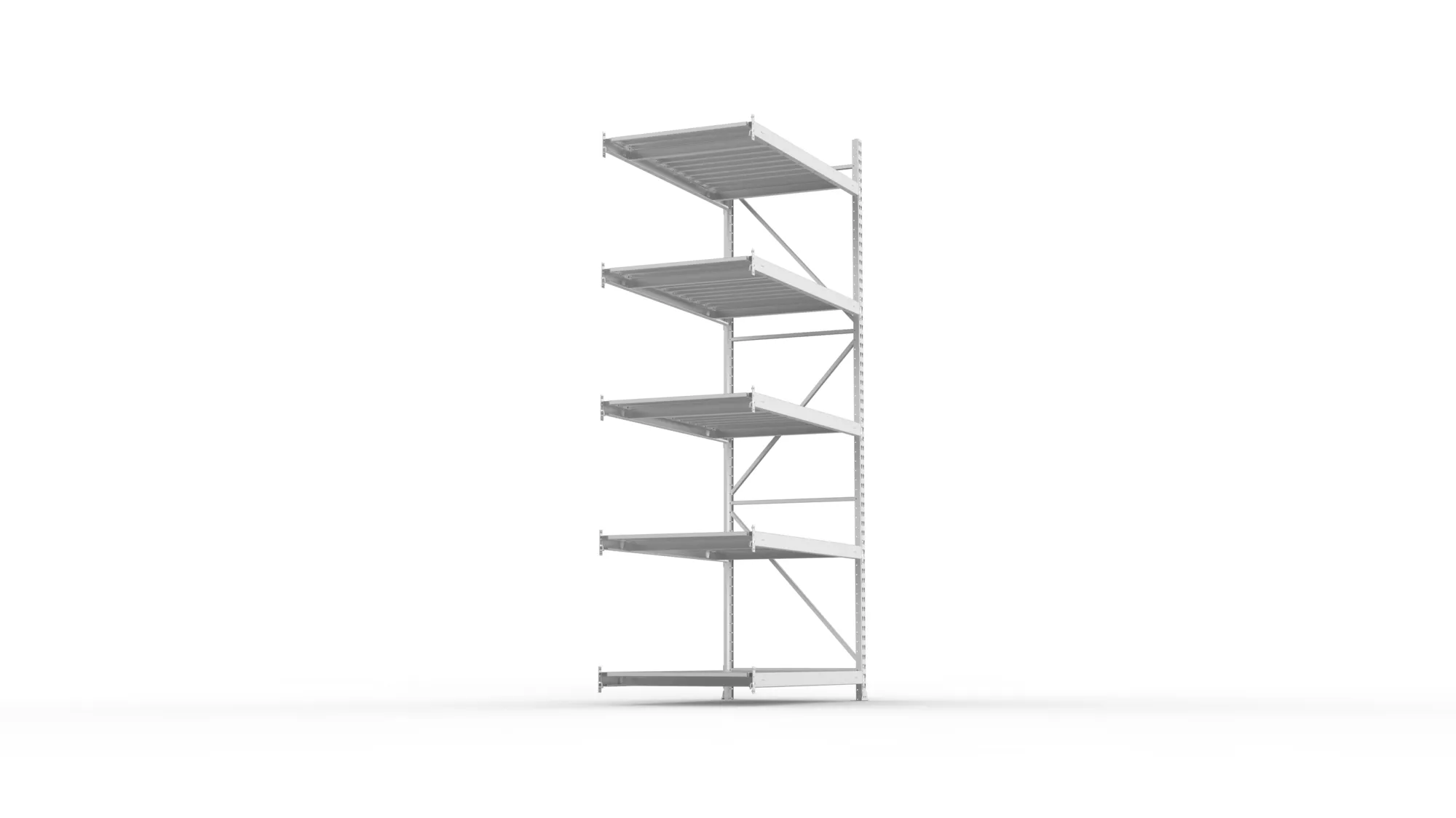 META MINI-RACK, Weitspannregal, Anbauregal, 3000 x 1400 x 800 mm, Fachlast 600 kg, Stahlpaneelböden, 5 Ebenen – Seitenansicht