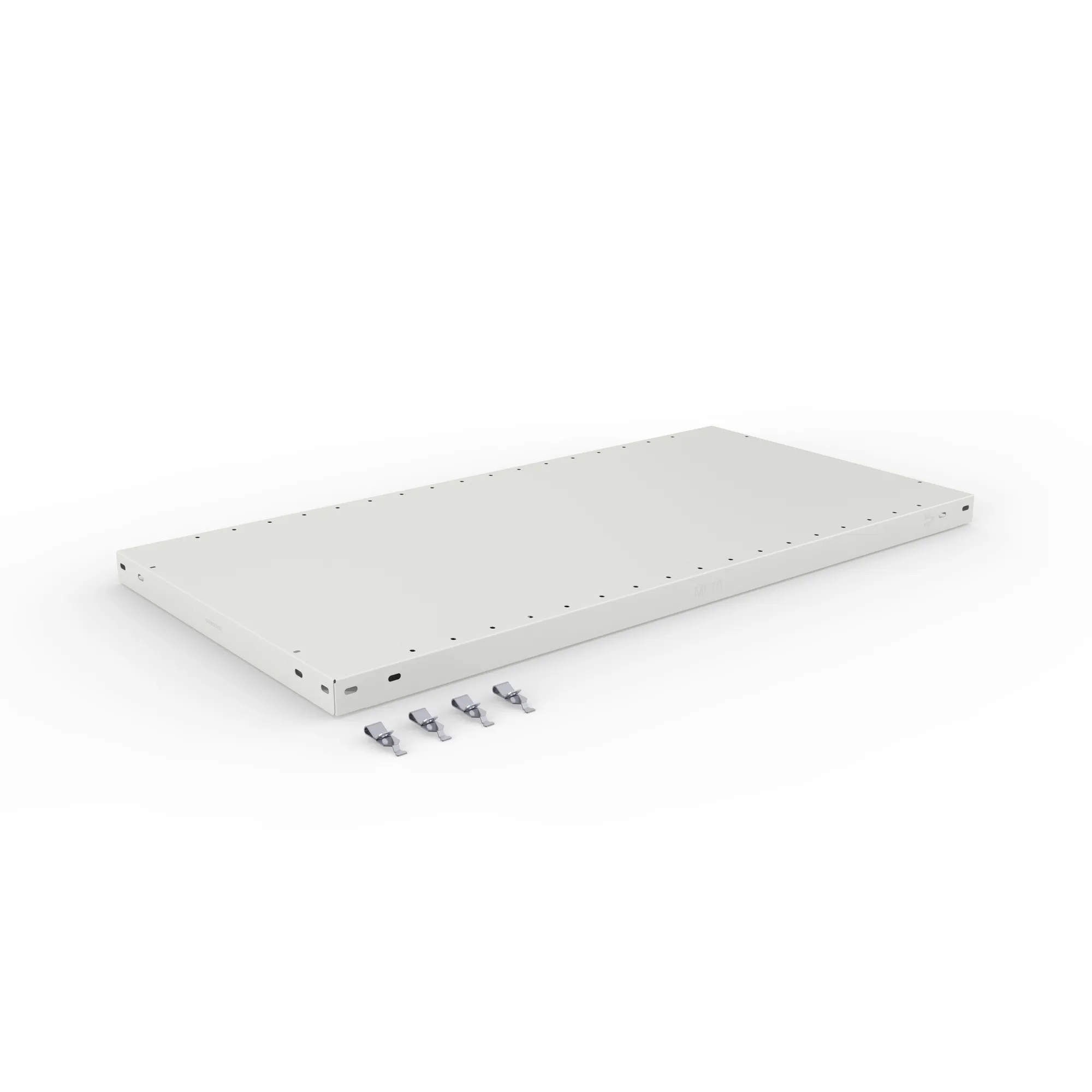 META CLIP, Zusatz-Fachboden, 1000 x 500 mm, 150 kg, RAL 7035 – Ansicht in Blickhöhe
