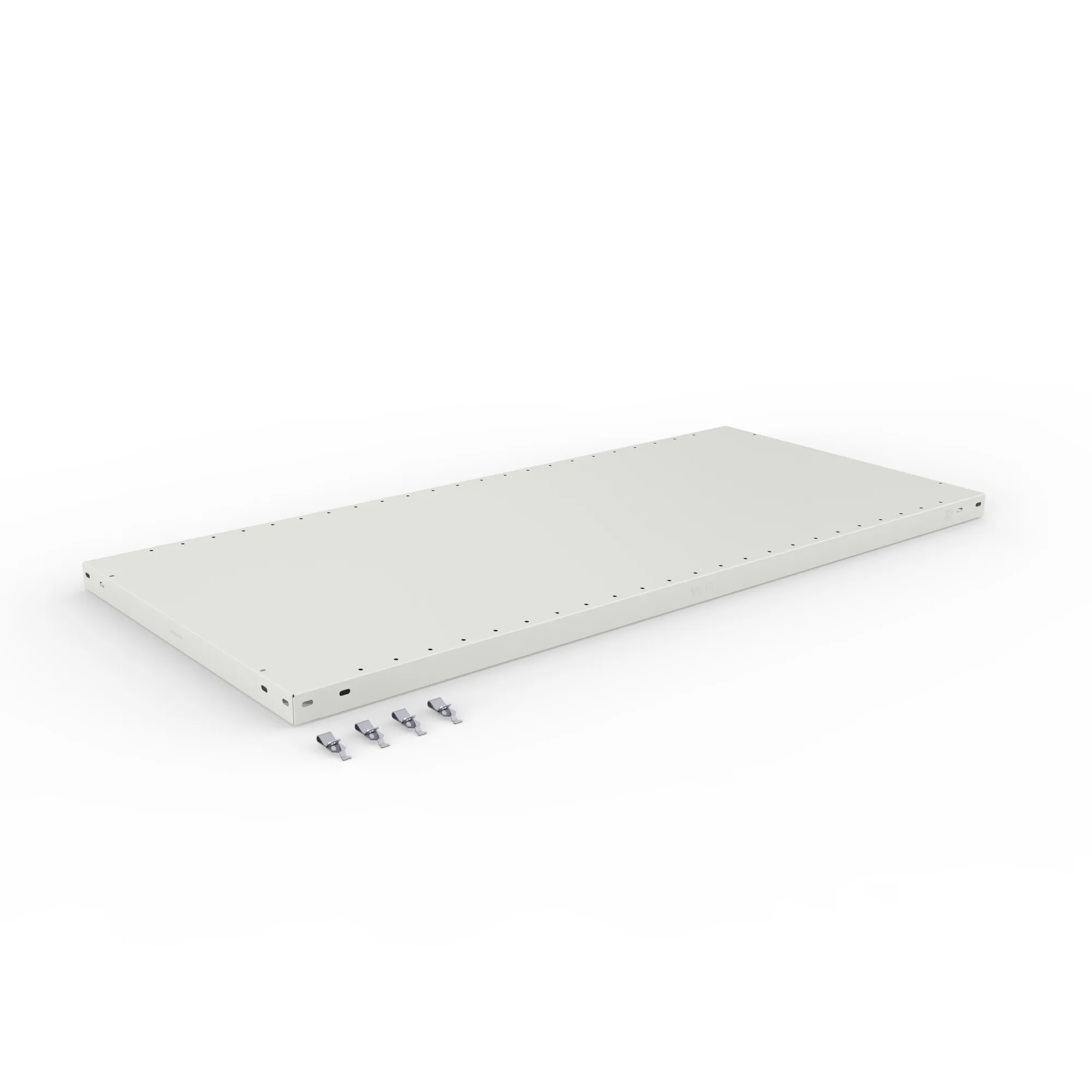 META CLIP, Zusatz-Fachboden, 1300 x 600 mm, 150 kg, RAL 7035 – Ansicht in Blickhöhe