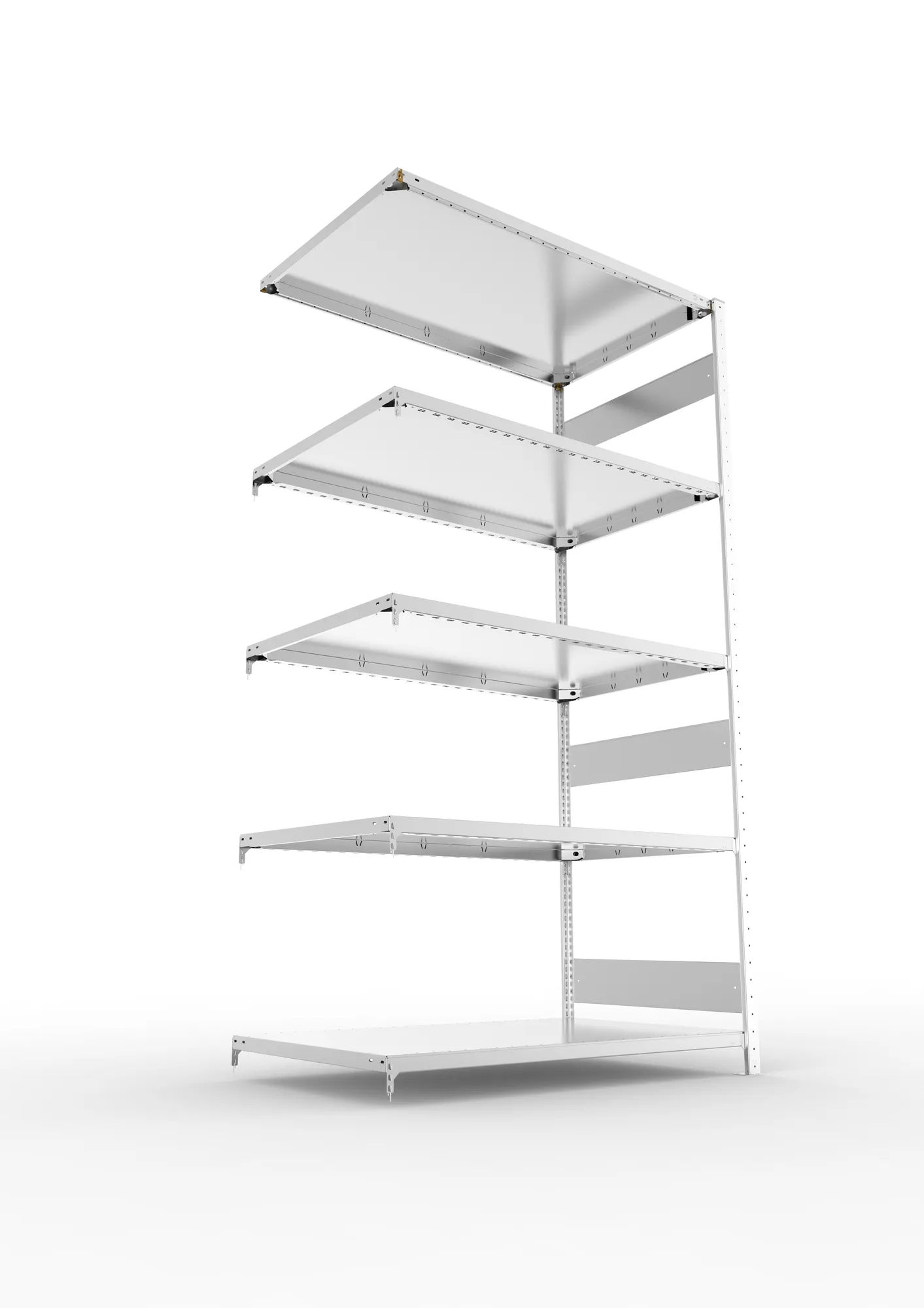 META CLIP S3, Fachbodenregal, Anbauregal, 2500 x 1300 x 800 mm, Fachlast 230 kg, 5 Ebenen, Längsriegel, verzinkt – Ansicht von unten