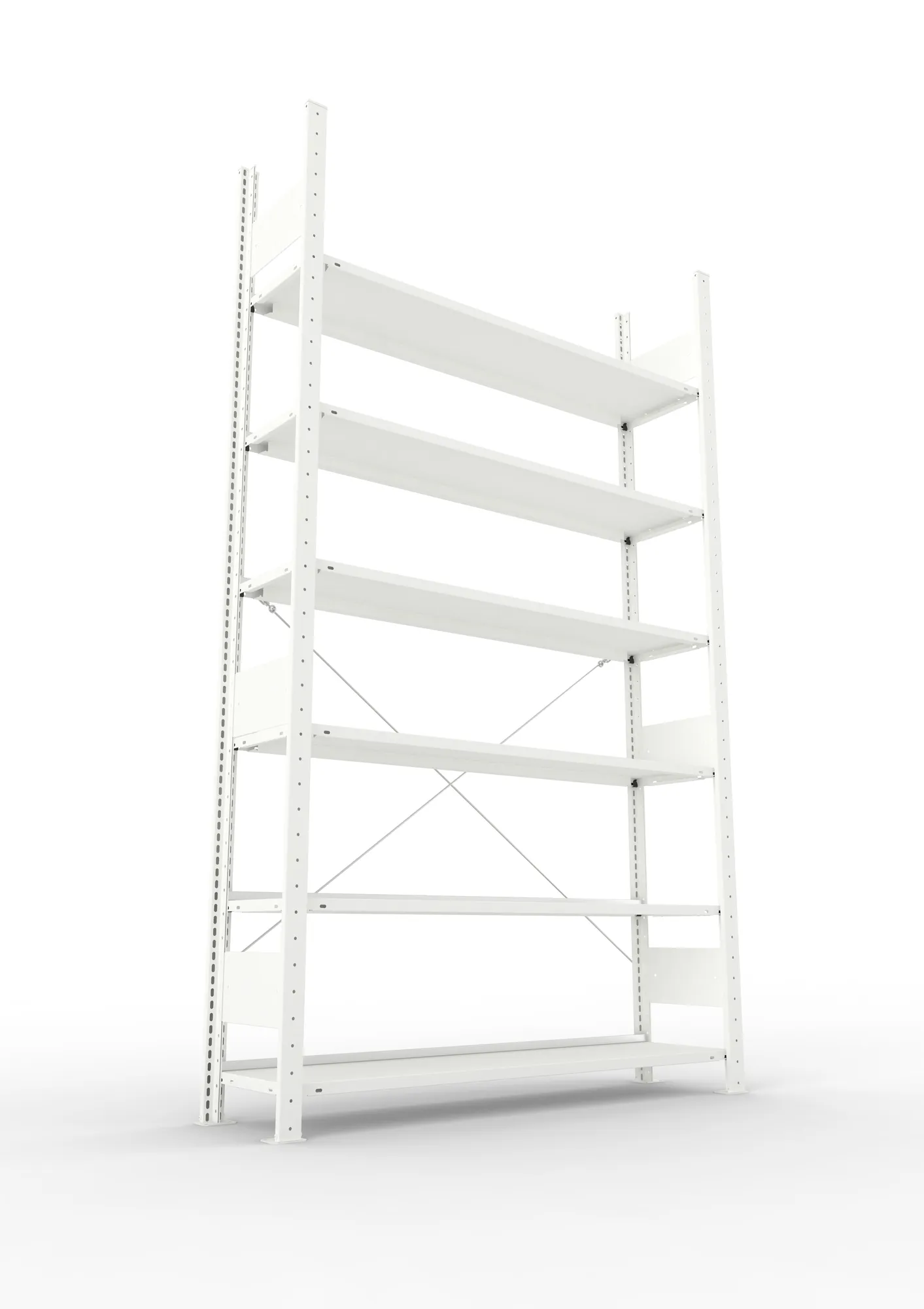 META CLIP COMPACT, Büro-Steckregal, Grundregal, 2200 x 1250 x 300 mm, Fachlast 80 kg, 6+0 Ebenen, RAL 7035 – Ansicht von unten