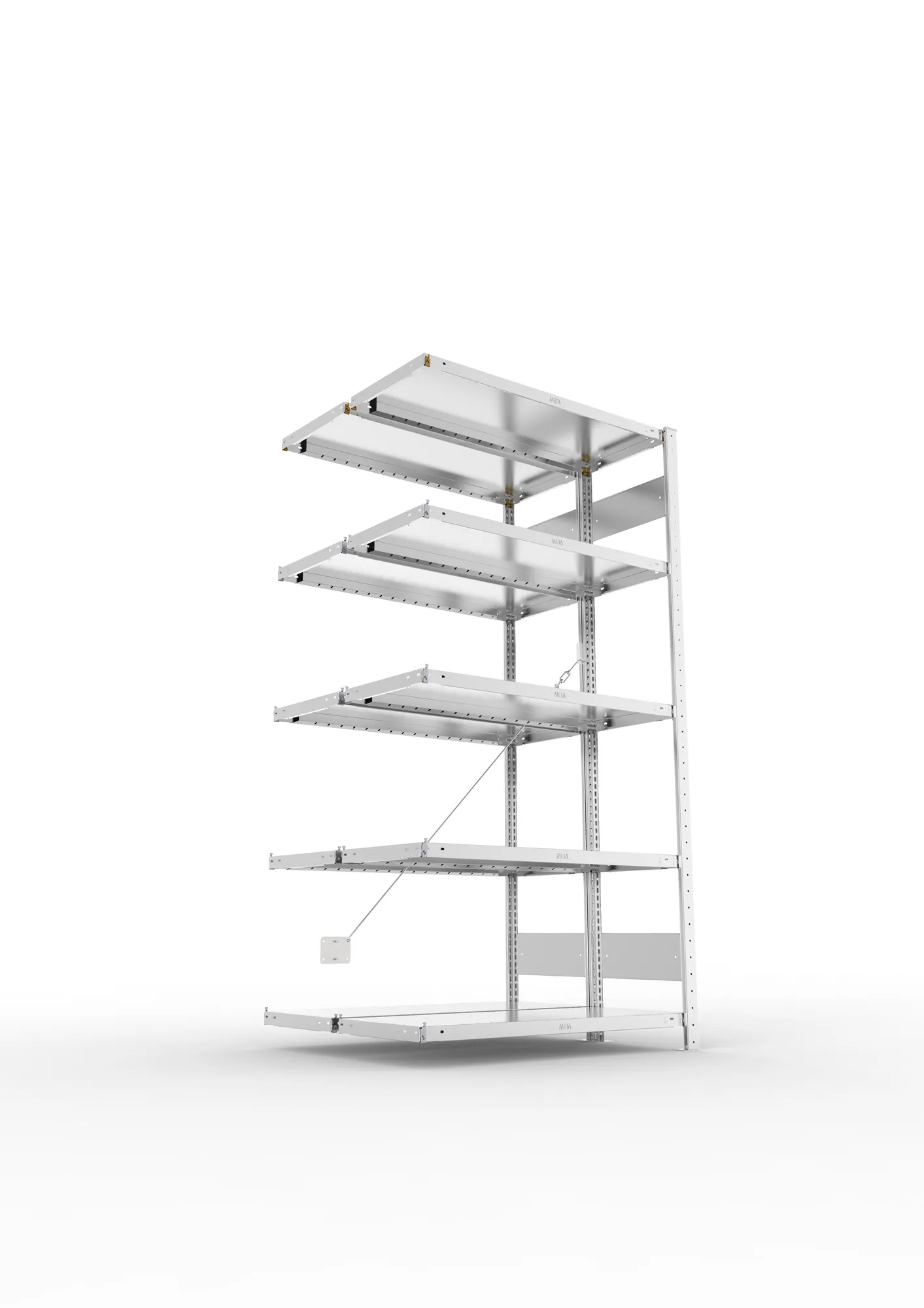 META CLIP, Fachbodenregal, Doppel-Anbauregal, 2000 x 1000 x 400 mm, Fachlast 230 kg, 5 Ebenen, verzinkt – Ansicht von unten