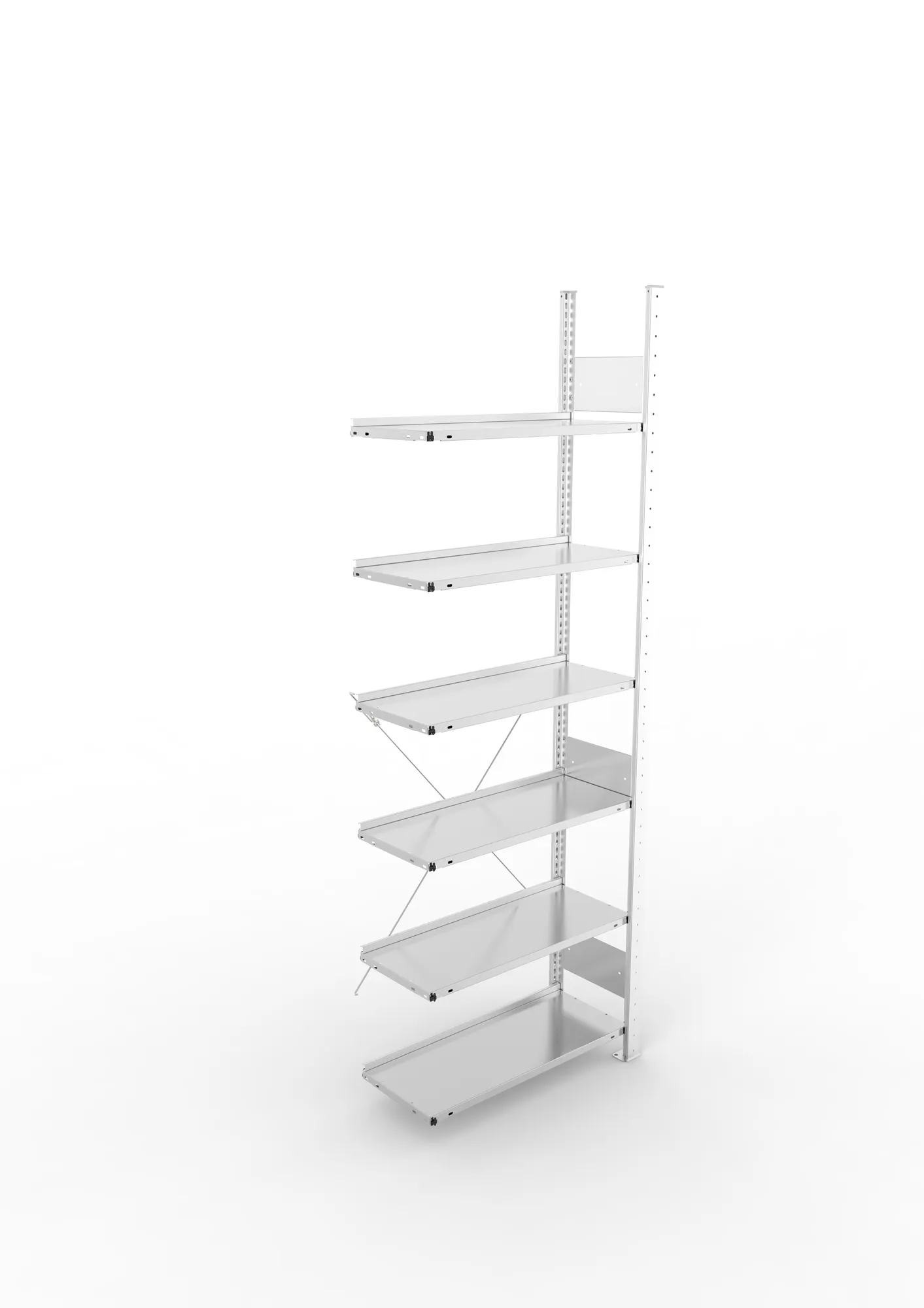 META CLIP COMPACT S3, Büro-Steckregal, Anbauregal, 2200 x 750 x 300 mm, Fachlast 80 kg, 6+0 Ebenen, Endanschlag, verzinkt – Ansicht von oben