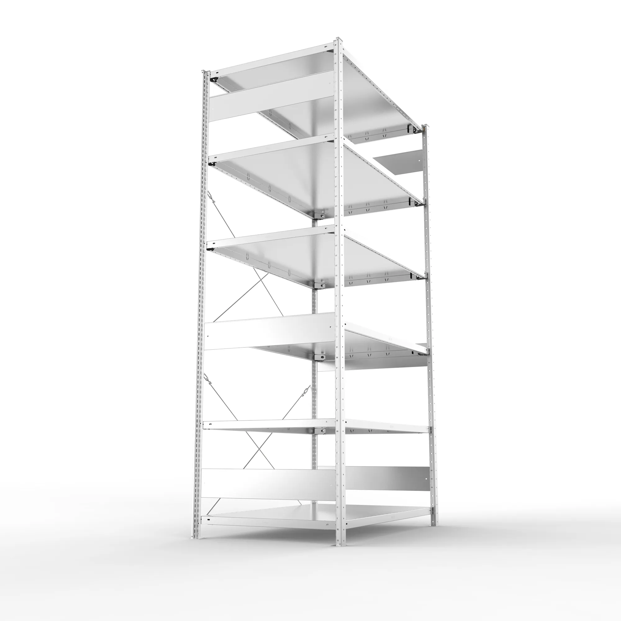 META CLIP, Fachbodenregal, Grundregal, 2500 x 1300 x 800 mm, Fachlast 230 kg, 6 Ebenen, verzinkt – Seitenansicht