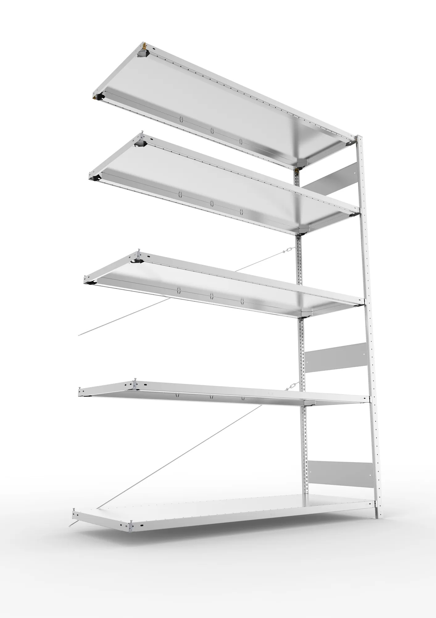 META CLIP S3, Fachbodenregal, Anbauregal, 2500 x 1700 x 600 mm, Fachlast 200 kg, 5 Ebenen, verzinkt – Ansicht von unten