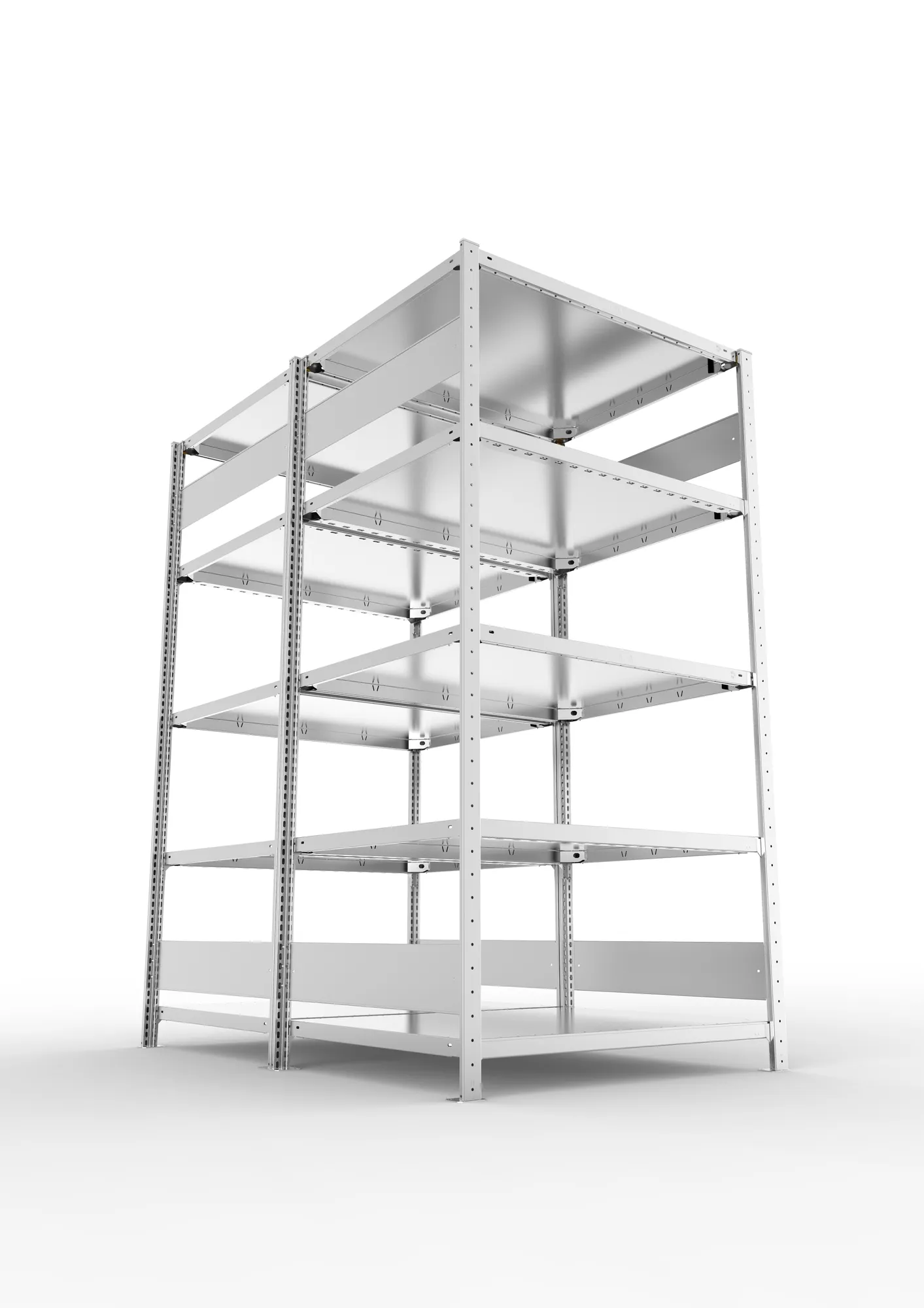 META CLIP S3, Fachbodenregal, Doppel-Grundregal, 2000 x 1000 x 800 mm, Fachlast 230 kg, 5 Ebenen, Längsriegel, verzinkt – Ansicht von unten
