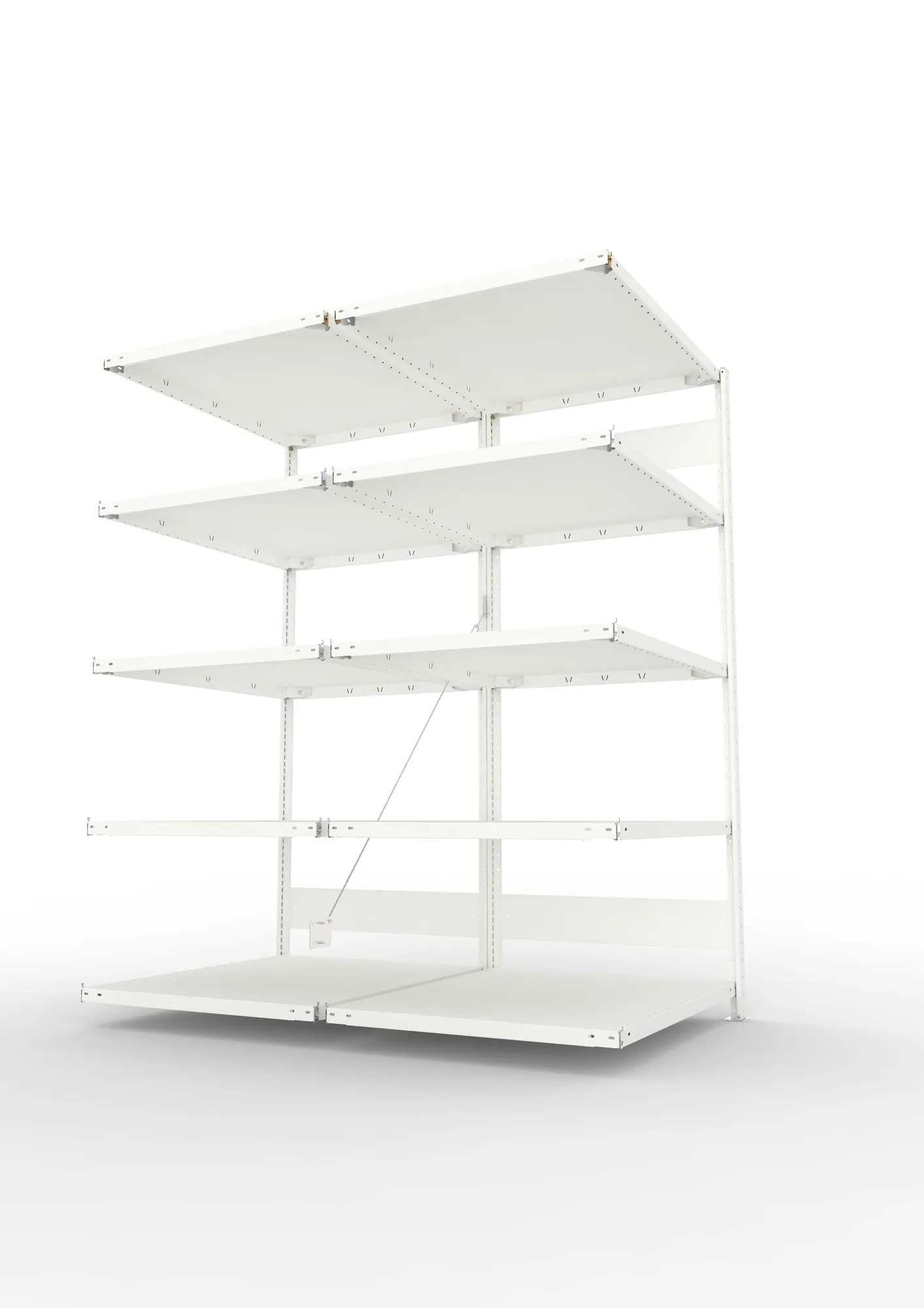 META CLIP, Fachbodenregal, Doppel-Anbauregal, 2000 x 1000 x 800 mm, Fachlast 230 kg, 5 Ebenen, RAL 7035 – Seitenansicht