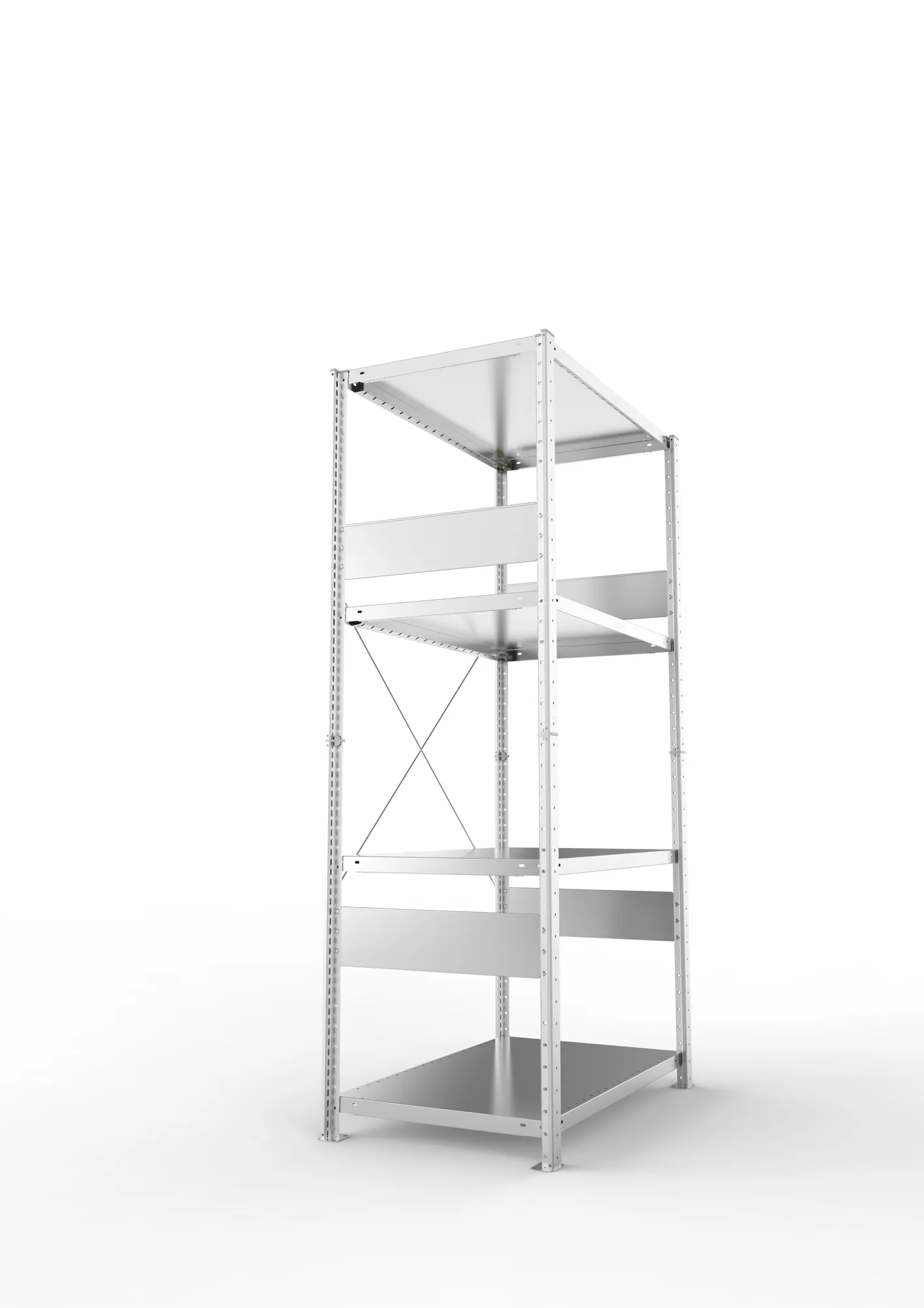 META CLIP SPLIT, Fachbodenregal, Grundregal, 2000 x 1000 x 600 mm, Fachlast 230 kg, 4 Ebenen, verzinkt – Seitenansicht