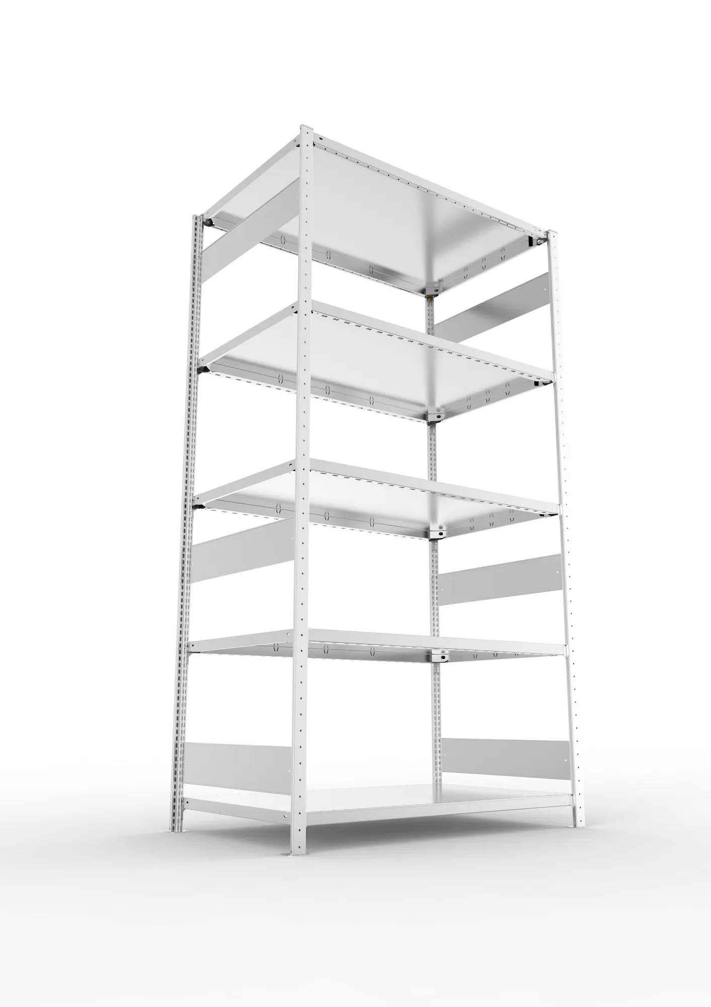 META CLIP S3, Fachbodenregal, Grundregal, 2500 x 1300 x 800 mm, Fachlast 230 kg, 5 Ebenen, Längsriegel, verzinkt – Ansicht von unten