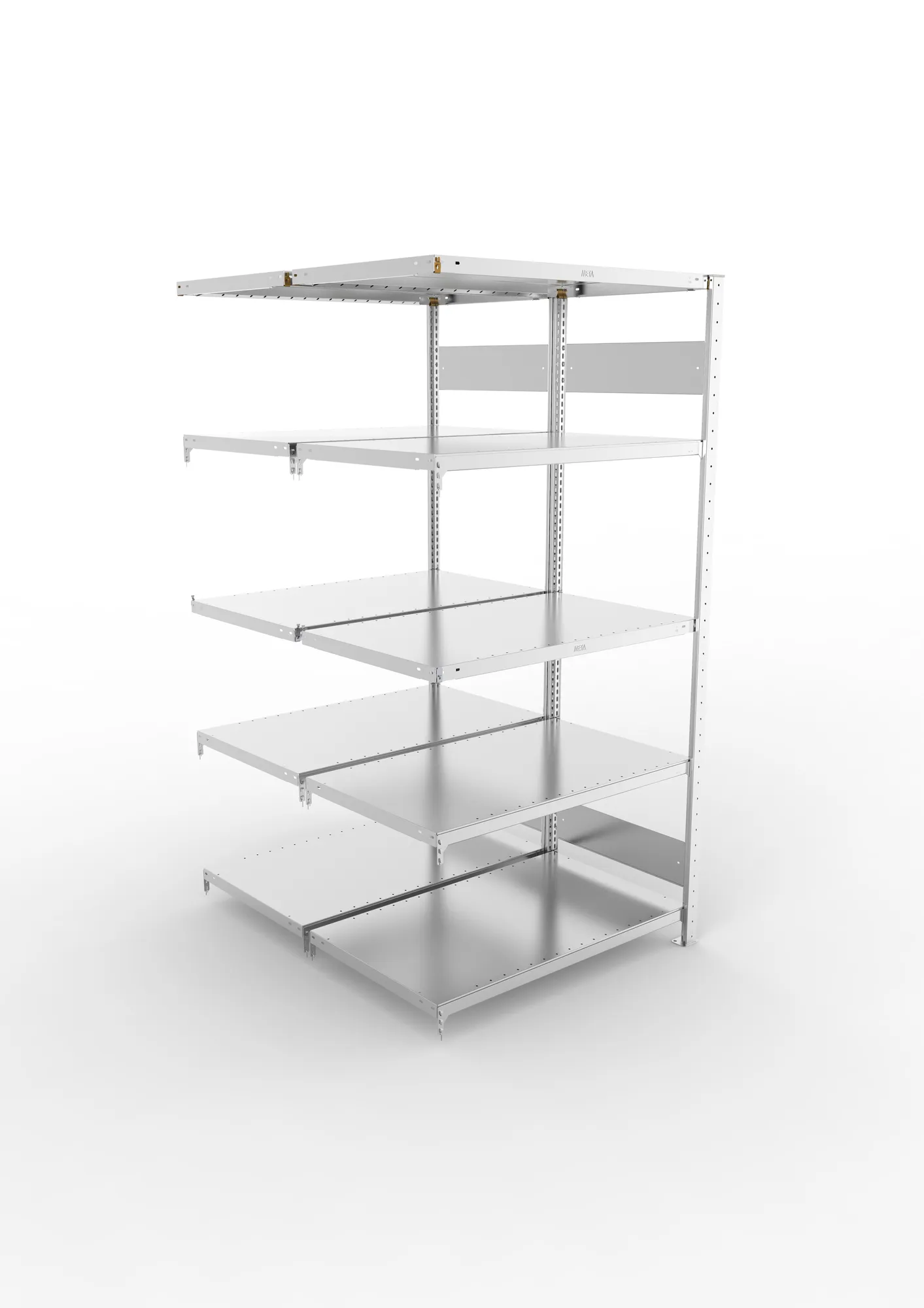 META CLIP S3, Fachbodenregal, Doppel-Anbauregal, 2000 x 1000 x 600 mm, Fachlast 230 kg, 5 Ebenen, Längsriegel, verzinkt – Ansicht von oben