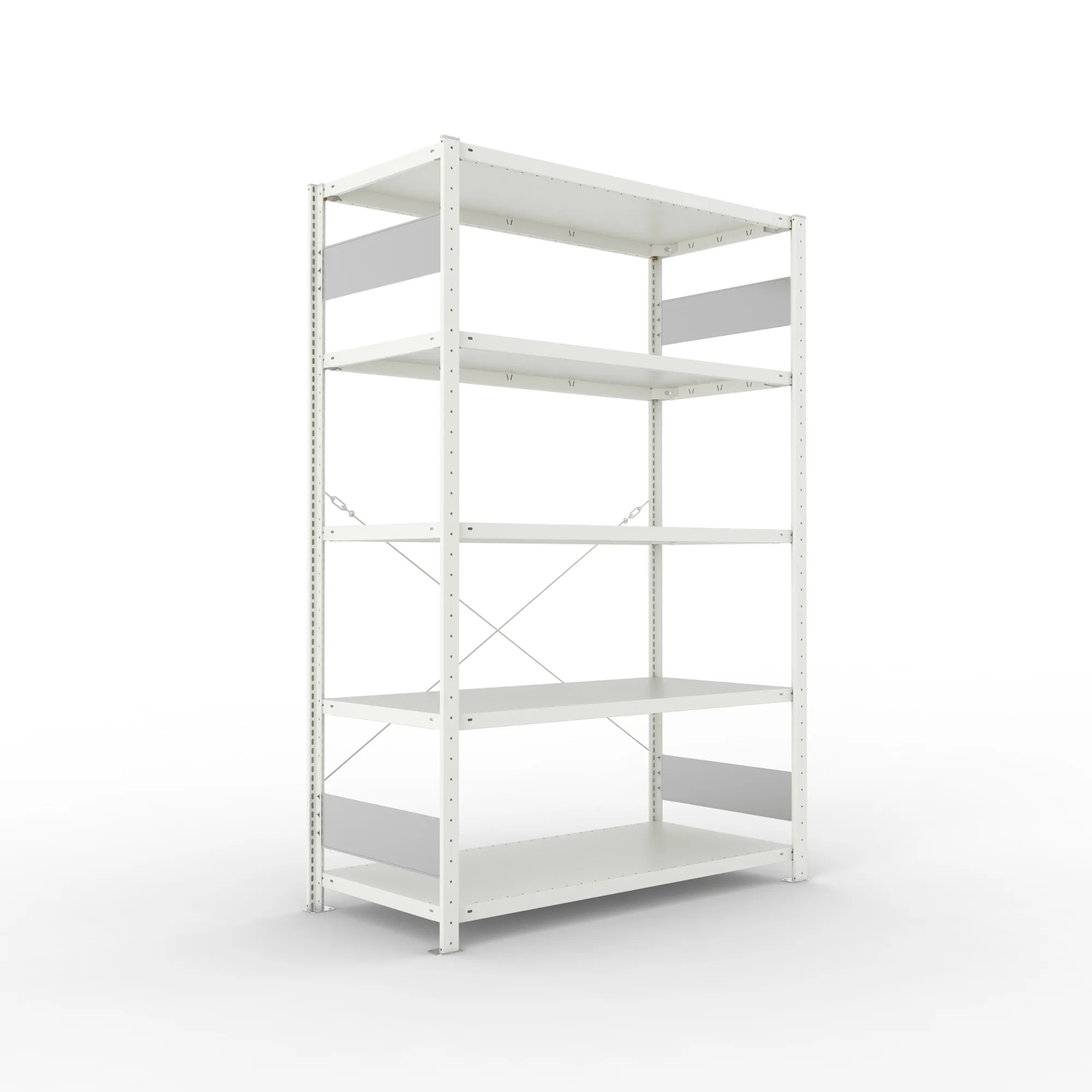 META CLIP S3, Fachbodenregal, Grundregal, 2000 x 1300 x 600 mm, Fachlast 150 kg, 5 Ebenen, RAL 7035 – Ansicht in Blickhöhe