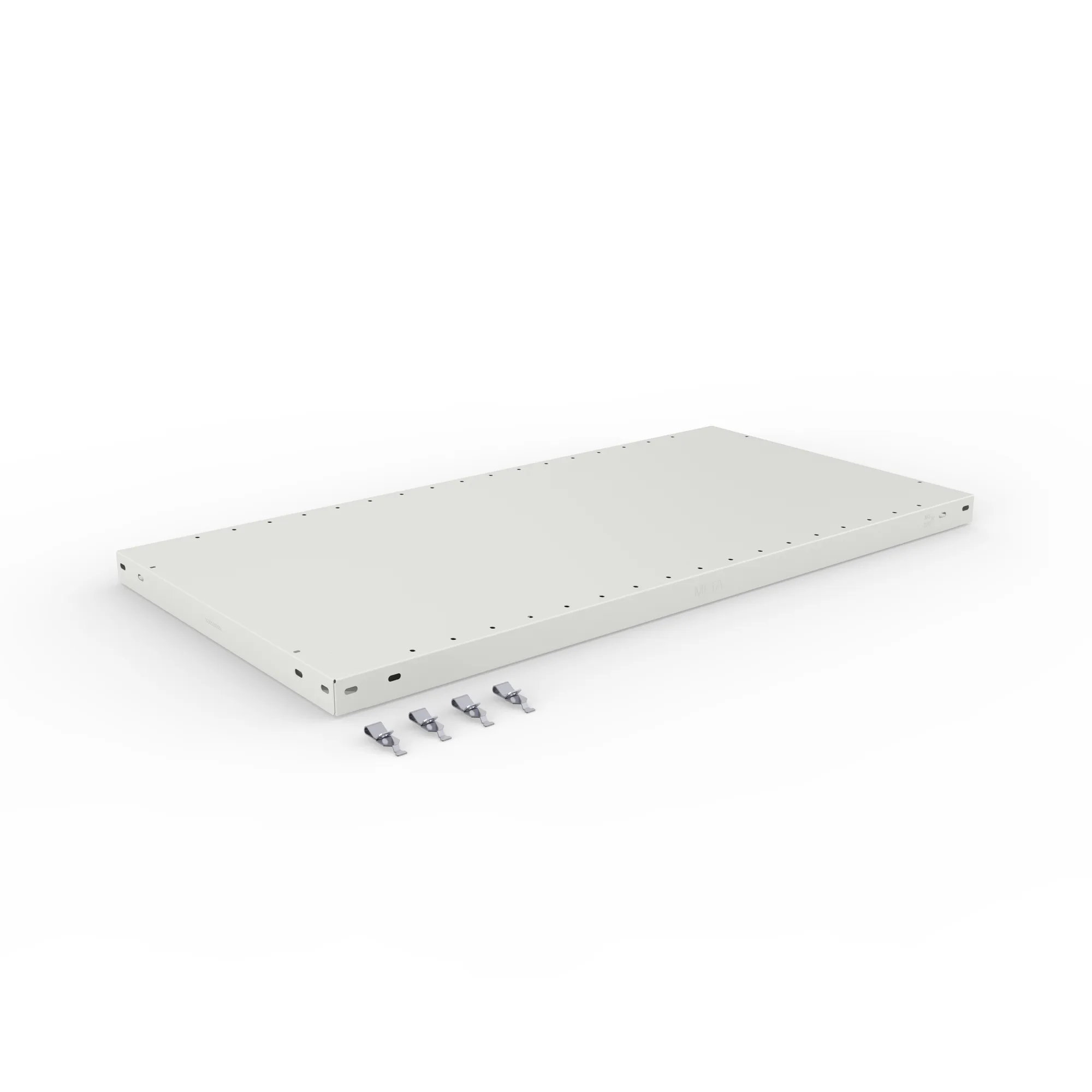 META CLIP, Zusatz-Fachboden, 1000 x 500 mm, 230 kg, RAL 7035 – Ansicht in Blickhöhe